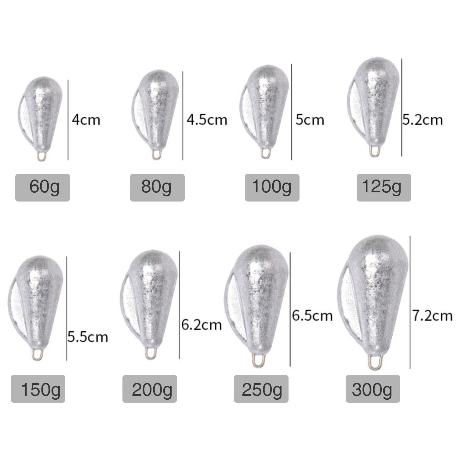 5 Piezas Plomos de Pesca con Aleta Pesas de Pesca en el mar con báscula Plomos de Pesca Aparejos de Pesca de Carpa Herramienta de fundición de Pescado 60g 80g 100g 120g 150g 200g 250g 300g