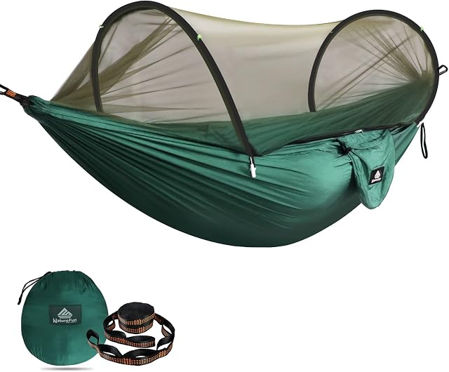 NATUREFUN Ultra-Light Travel Camping Hammock Mosquito Net Hammock| 300kg Load Capacity, Wrinkle-resistant Quick-drying Polyester| 2 Premium Carabiners,2 Nylon Slings Included|Outdoor Indoor Garden