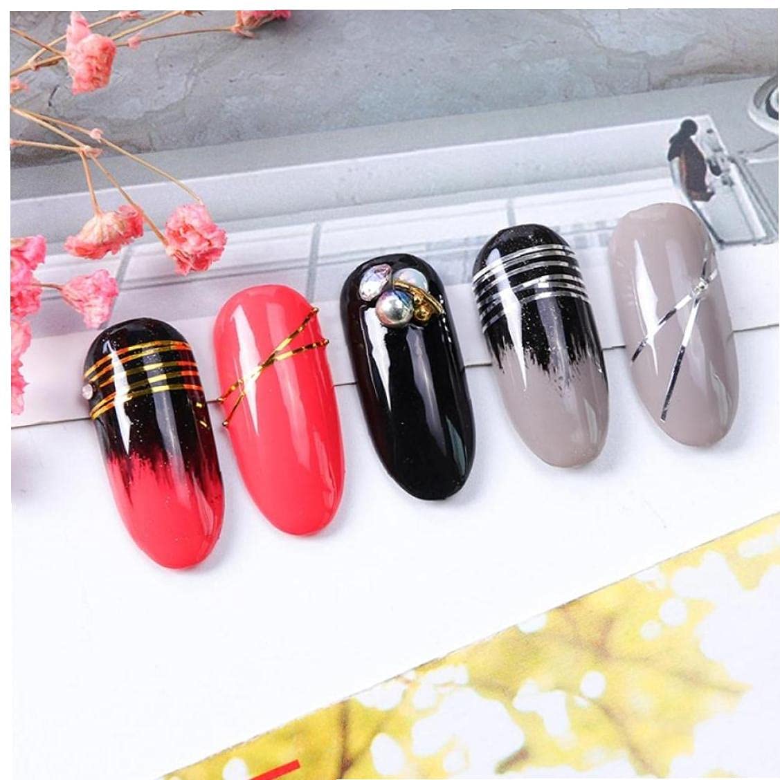 20 Rouleaux Ruban Striping À Ongles, Décalcomanies À Rayures Ligne Stickers À Ongles Bandes Coiffeur pour DIY Nail Art Décorations (Or + Argent)