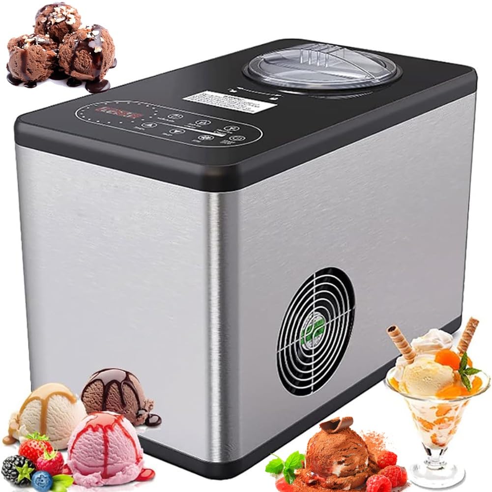 Soft Serve - Máquina de helado de acero inoxidable de 1,5 L con pantalla LCD, 3 modos, fácil de limpiar, ideal para el hogar, cocina y uso comercial