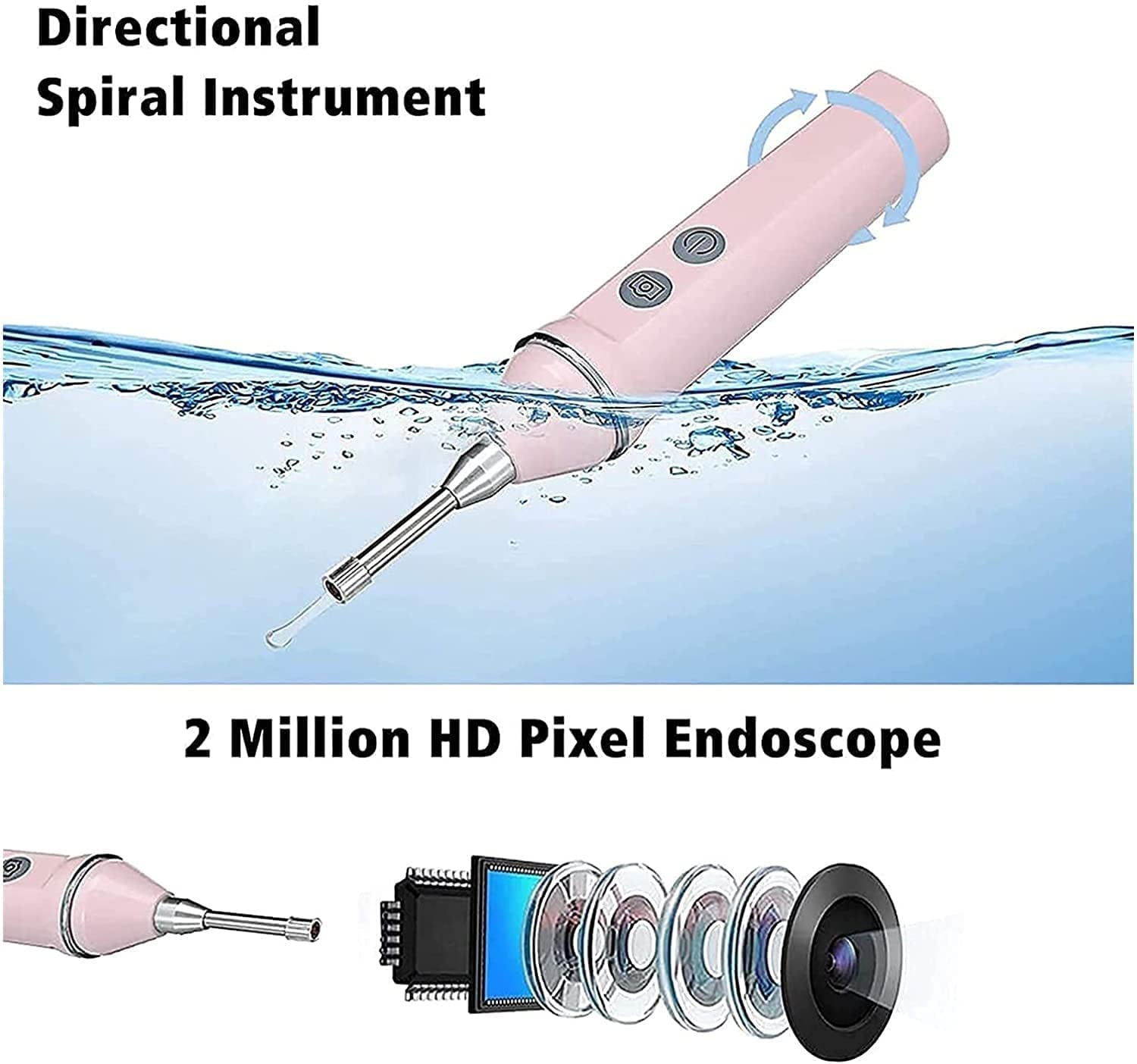 Cámara de Herramientas de eliminación de Cera de Oreja, Limpiador de Orejas visuales Inteligentes, otoscopio de Oreja inalámbrica con 6 DIRIGIÓ Luces, IP67 Kit de Limpieza de Orejas a Prueba de