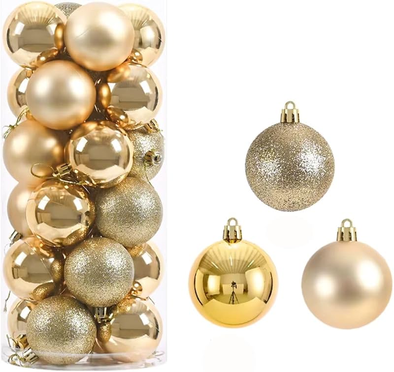 Kit 18 Bolas de Natal Lisas Foscas Glitter Dourado 6cm Para Árvore de Natal