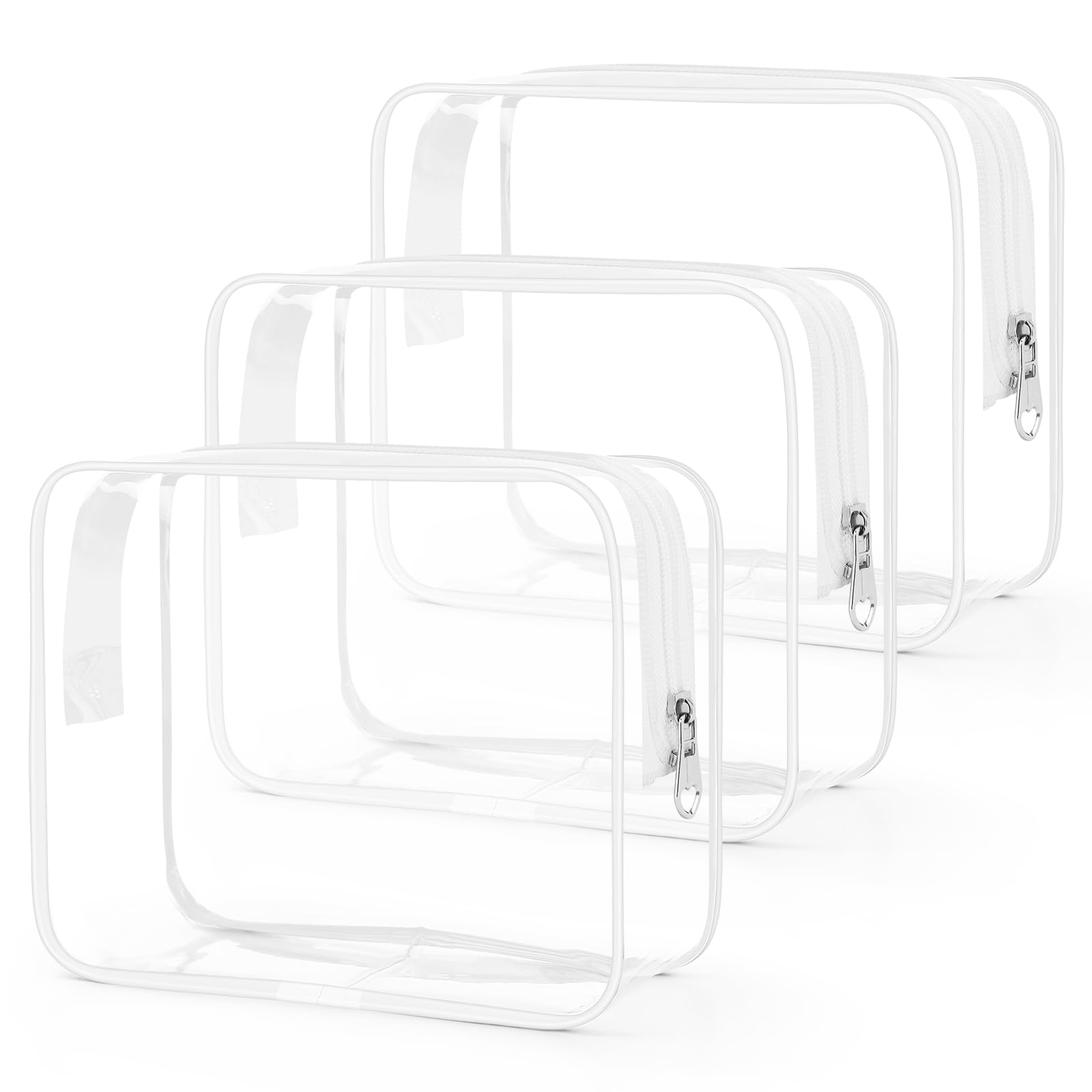 Wedama Clear Toiletry Bag, Cosmetic Bags 3 Pack with Zipper Carry on Airline Airport Travel Accessories, PVC Makeup Bags for Travel, Clear Travel Bags