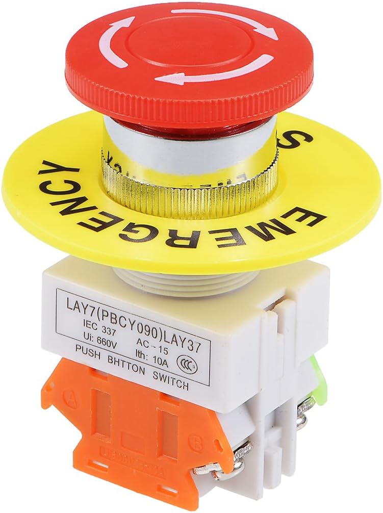 uxcell 22mm Mounting Hole Latching Emergency Stop Push Button Switch Red with 60mm Emergency Stop Sign 1NO 1NC