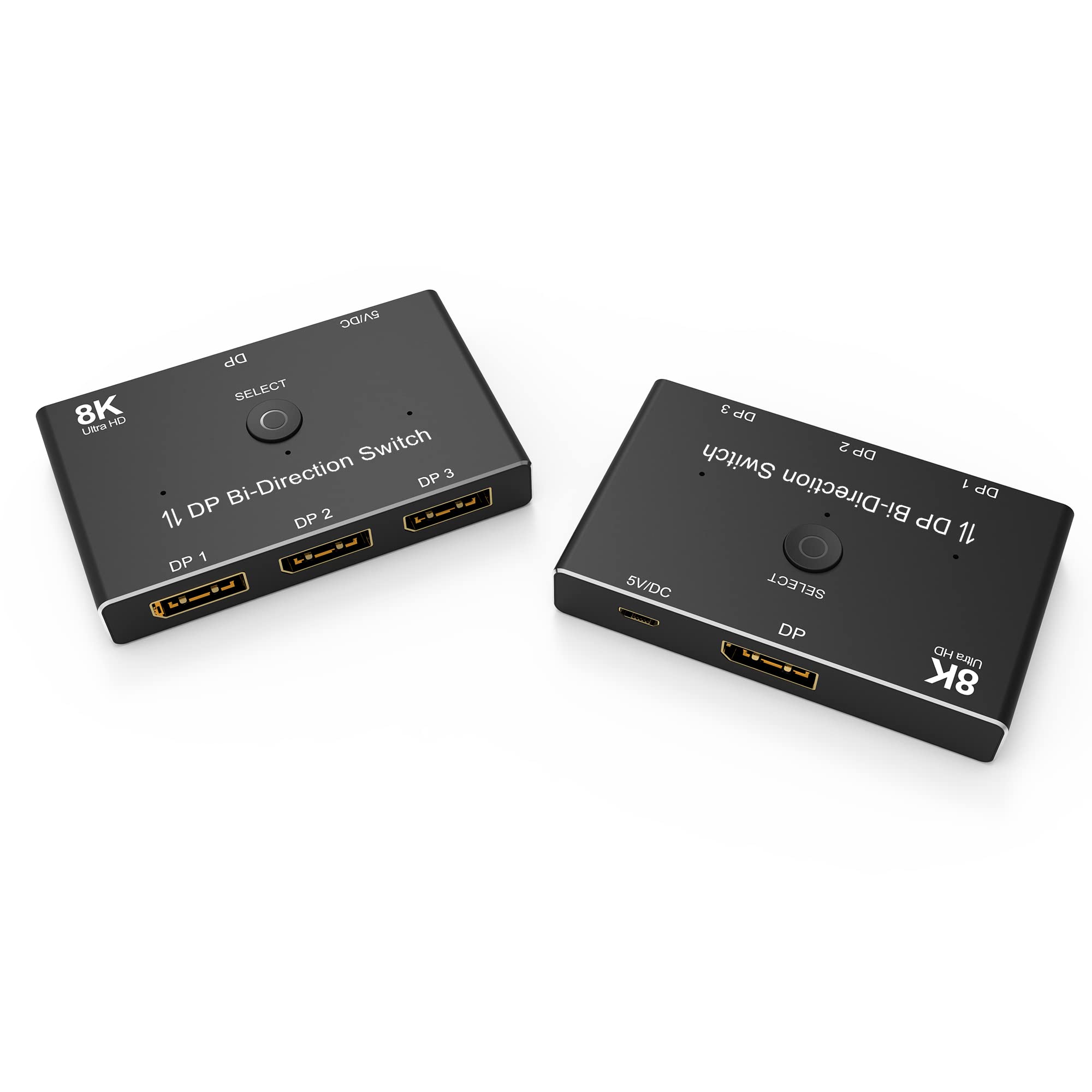 8K DisplayPort Switch Splitter 3 Port 1x3 Bi-Directional DP 1.4 Switcher 3x1 8K@60Hz 4K@144Hz for Switch Multiple Sources and Display