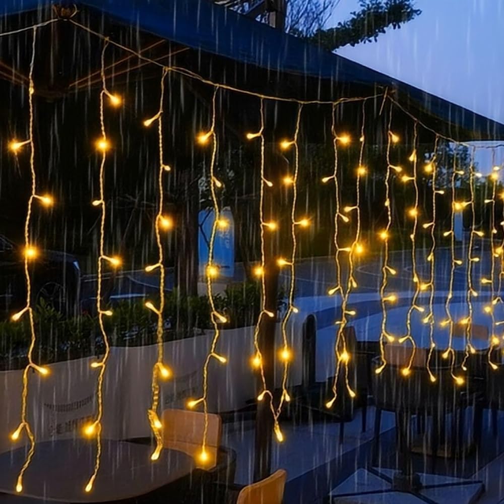 Lumières de Noël d'extérieur en cascade 10 m 400 LED, rideau lumineux extérieur, 8 modes rideau lumineux extérieur avec imperméable, décorations de jardin blanc chaud