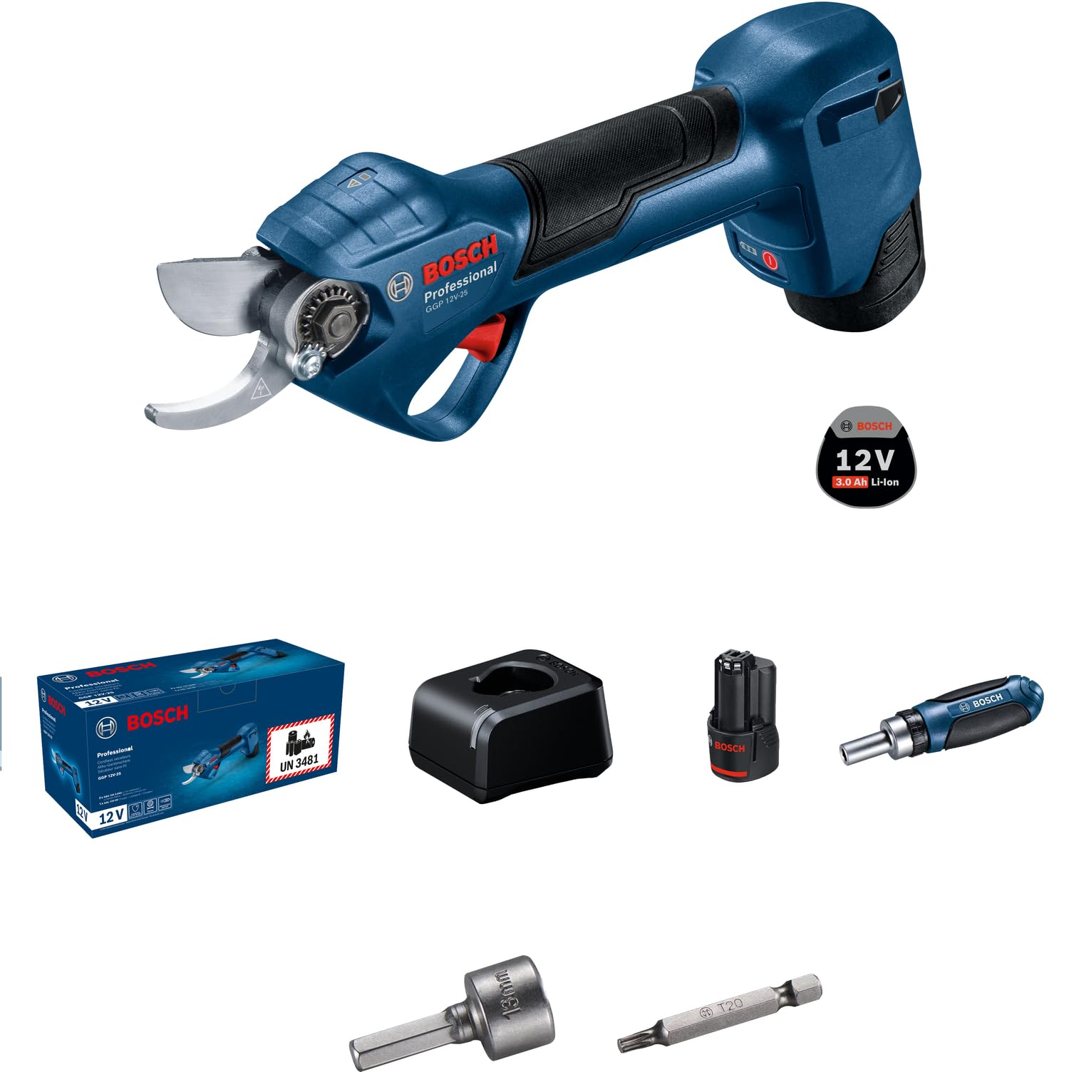 Bosch Professional GGP 12V-25 sécateur 12V, moteur sans charbons, coupes jusqu'à 25 mm, 2 batteries 3,0 Ah