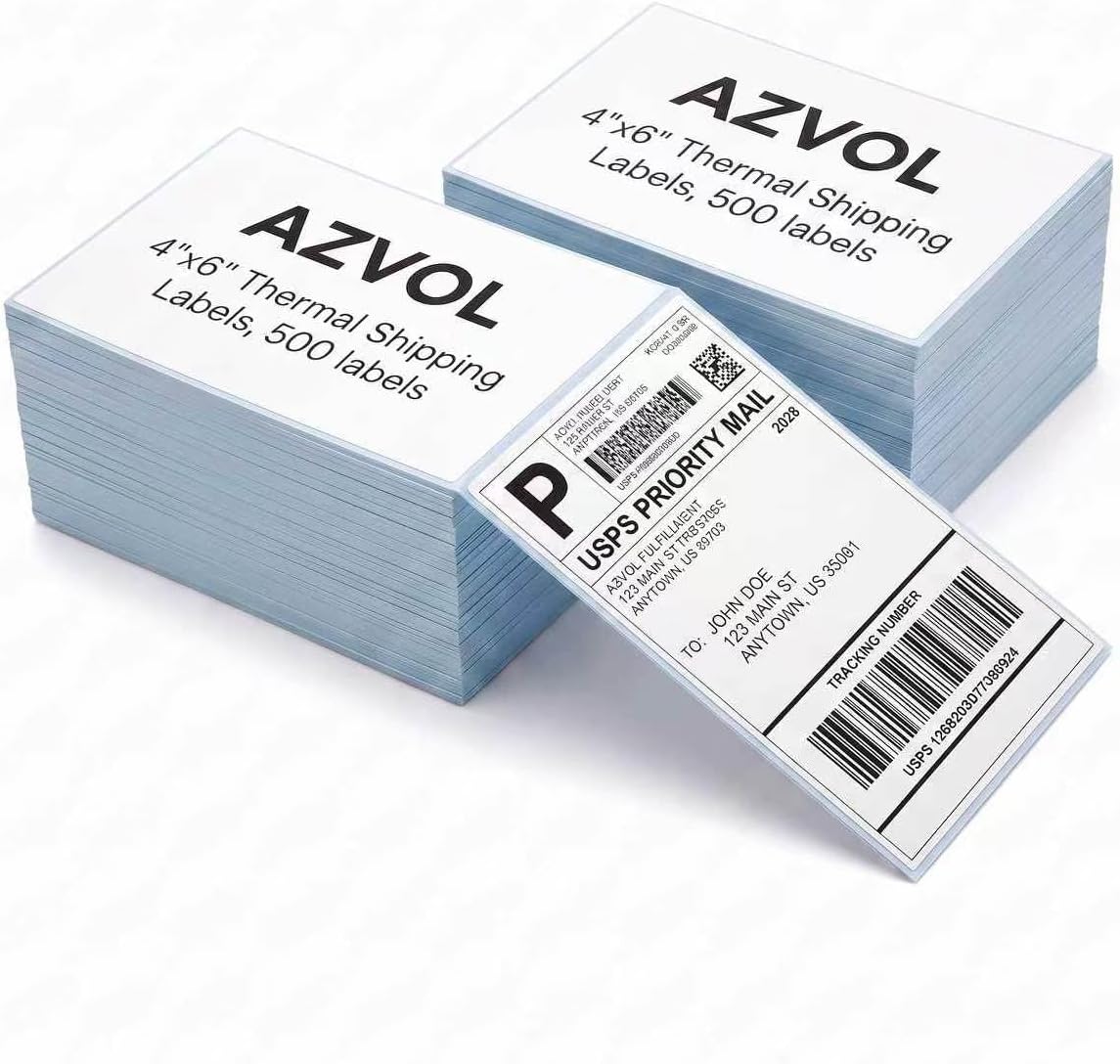 4×6 Blue Liner Thermal Shipping Labels, Fan-Fold Stack of 1000