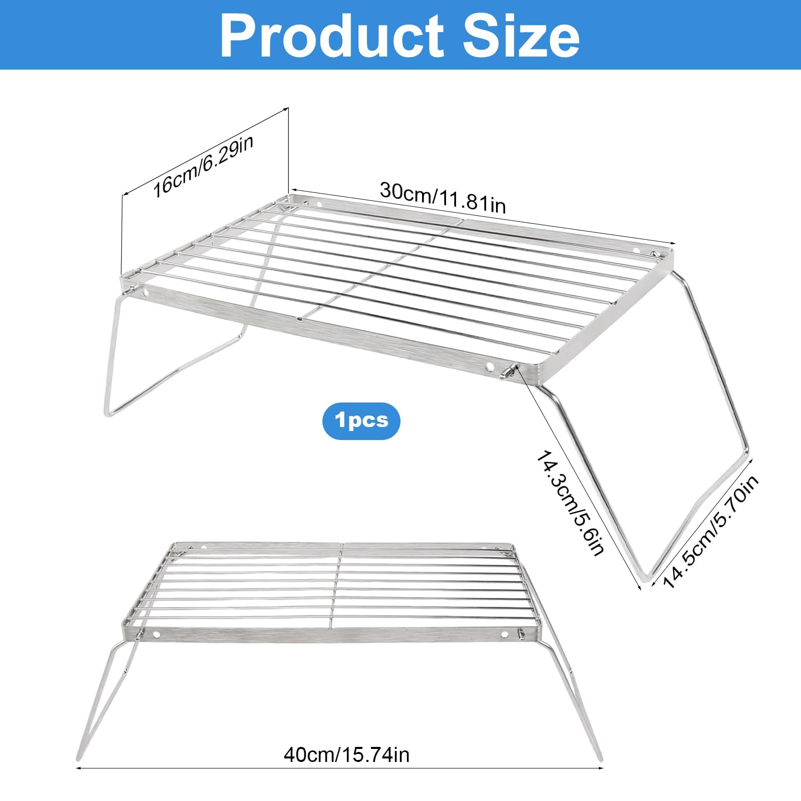 Griglia pieghevole da campeggio, 30 x 16 cm, per barbecue portatile, per campeggio, campeggio, campeggio, escursionismo, picnic, pesca
