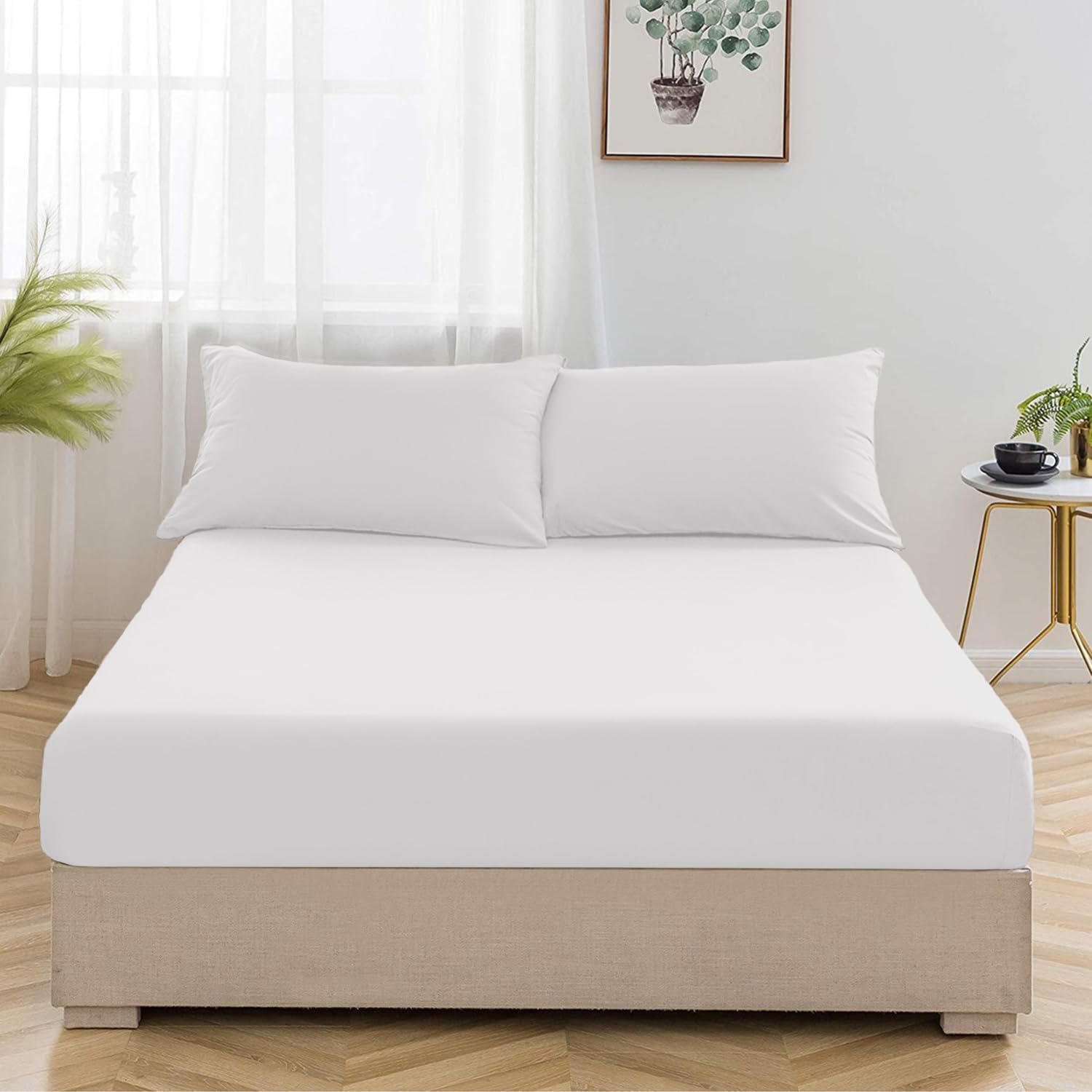 Oxford Homeware White Single Fitted Sheets -100% Brushed Microfibre 1800 Easy Care 25 cm Deep Single Bed Sheet