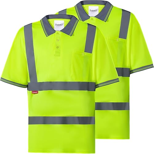 Miniatura 12 de ProtectX Camiseta de seguridad reflectante de manga corta de alta visibilidad, camisas de alta visibilidad transpirables resistentes para hombres