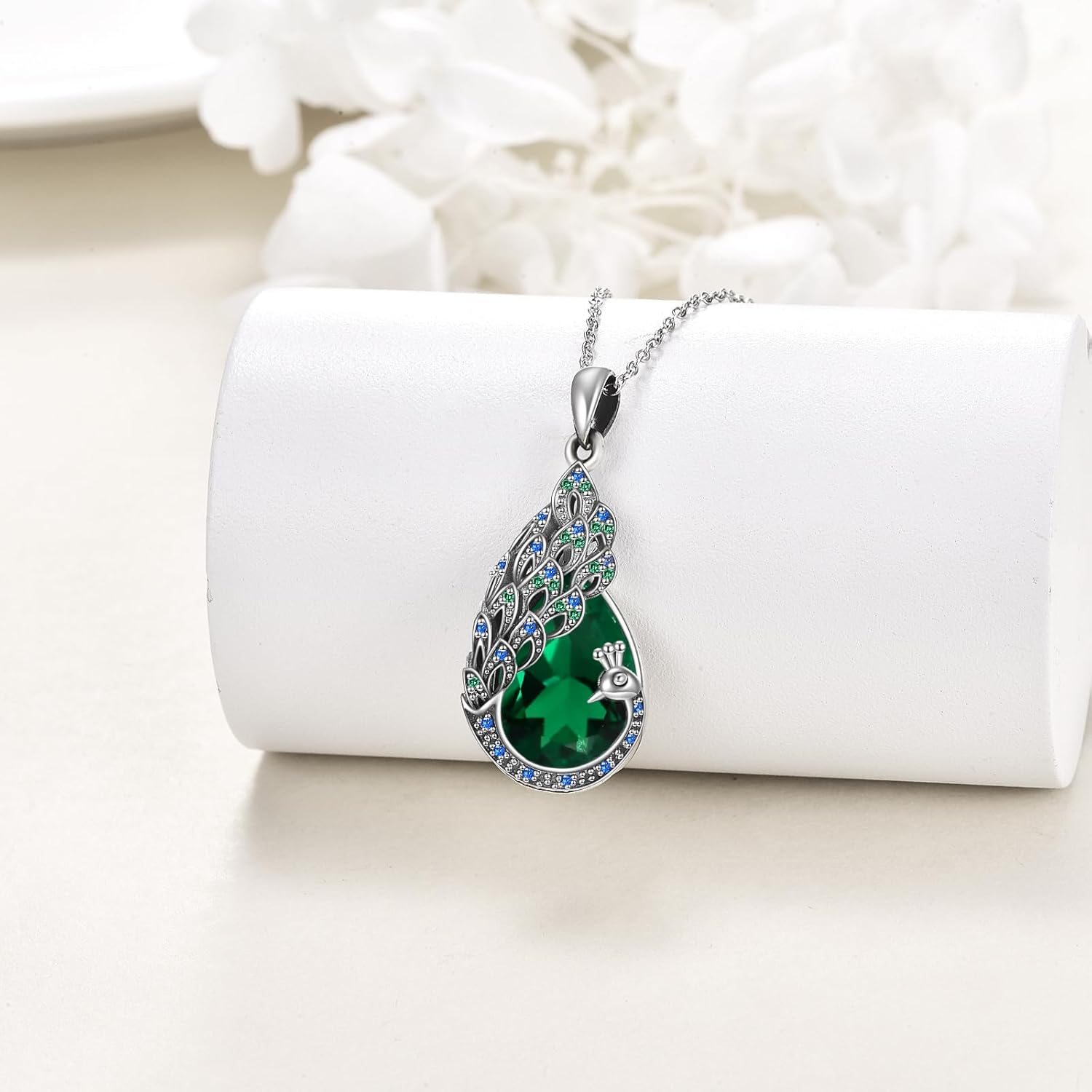 Sterling Silver Blue Opal Turquoise Peacock Pendant Necklace - Peacock Jewelry Gifts for Women - Image 4