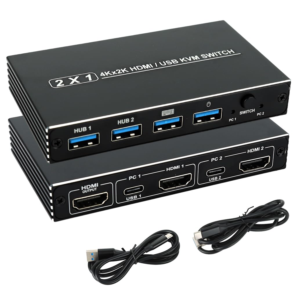 ZORBES® 4K HDMI USB 2.0 KVM Switch, 2 in 1 Out HDMI+USB KVM Switch Support HD 2 Computer Share 1 Monitor 1 Set Keyboard Mouse Printer, Supports UHD 4K@60Hz, Compatible with PC, Laptop and Game Console