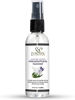 EuroSpa Aromatics Lavender-Infused Pure Eucalyptus Oil Pillow Mist Sleep Spray - Deep Sleep Pillow Spray - Lavender Bed Spray - Lavender Spray Sleep Mist - Lavender Linen Spray for Bedding - 2oz