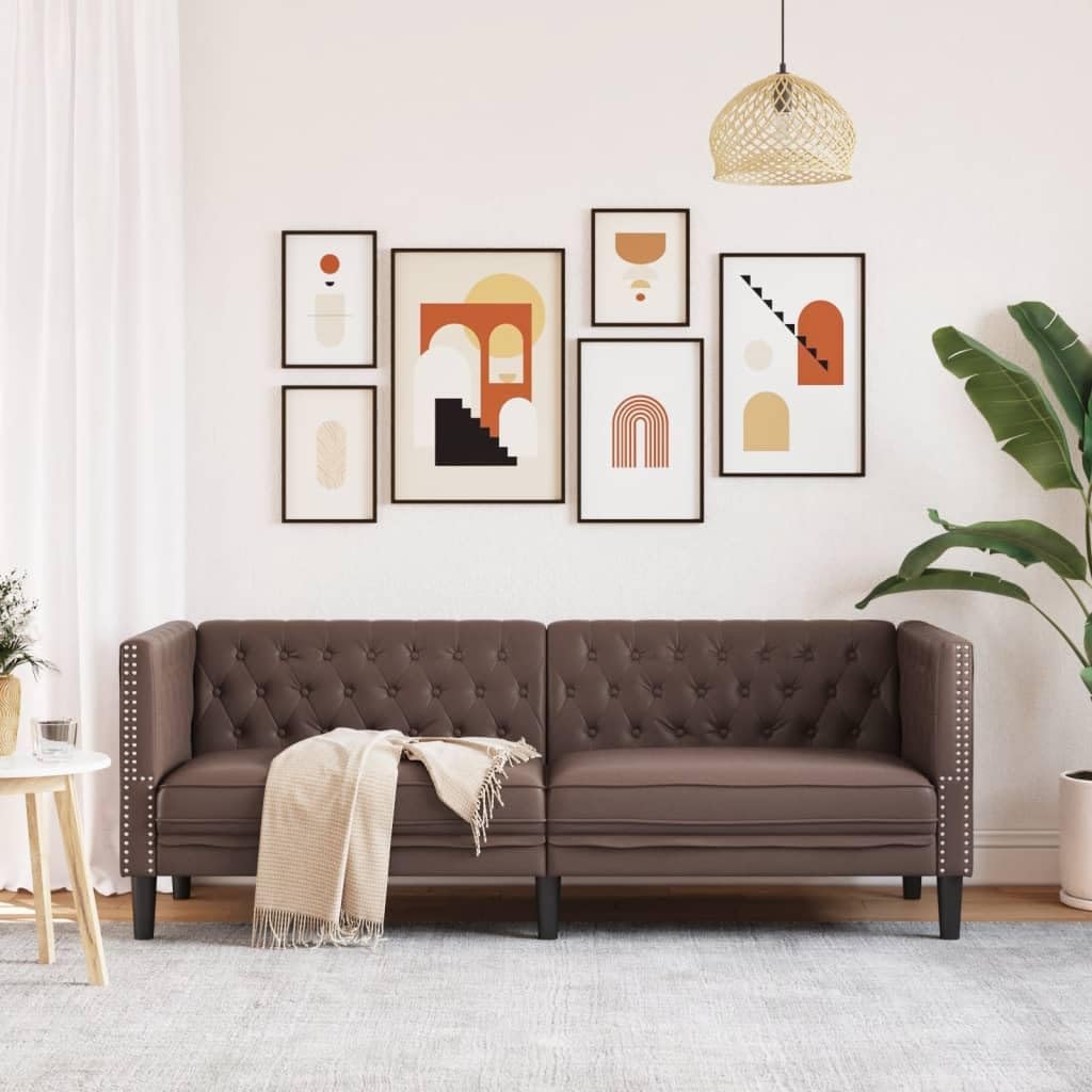 Canapé Chesterfield 3 places marron simili cuir