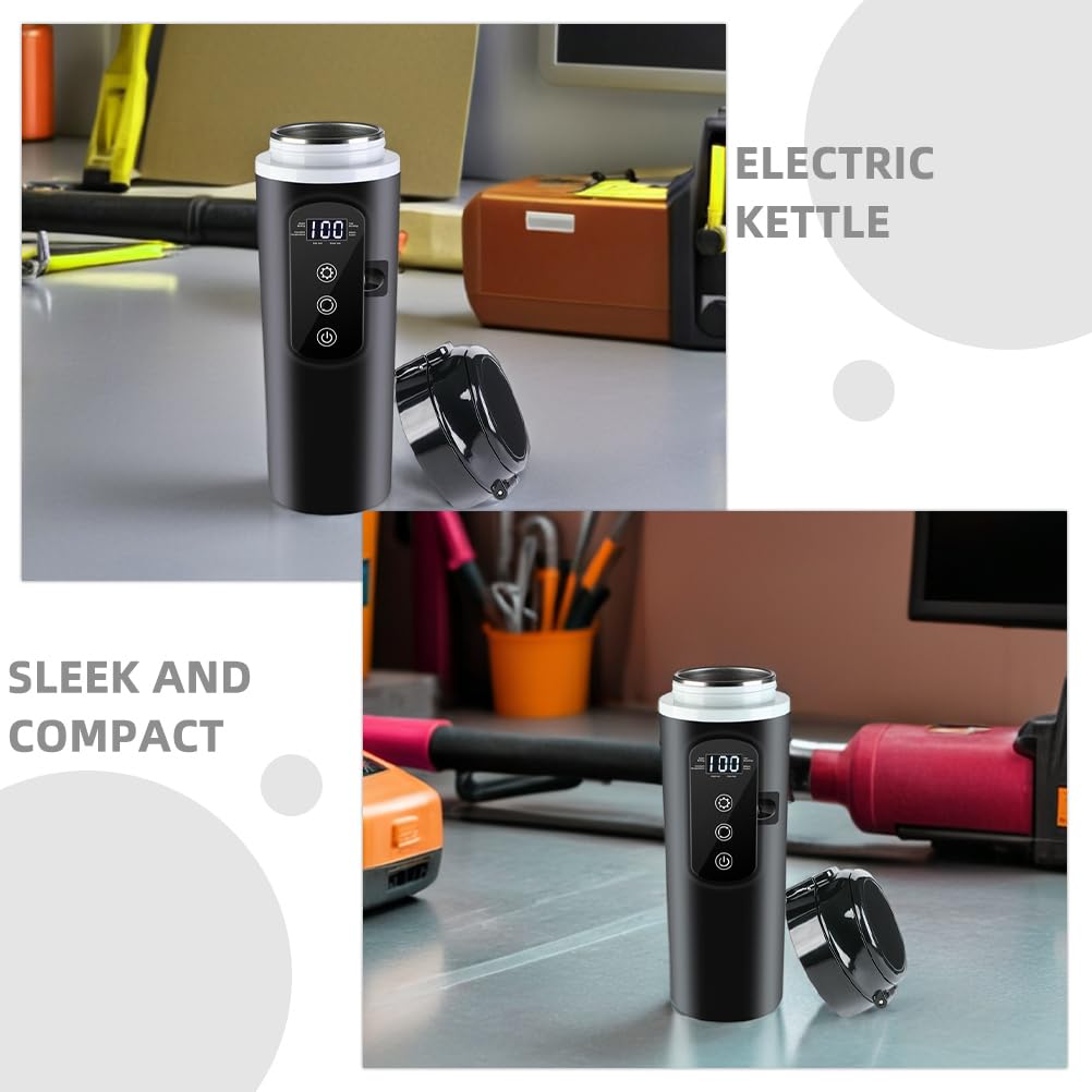 Tragbarer Auto Wasserbecher 500ml Schwarz aus Edelstahl mit Digitalanzeige | Kaffee und Heißgetränke, Kompakt und Leicht, Präzise Temperaturregelung, für Reise und Familienurlaub