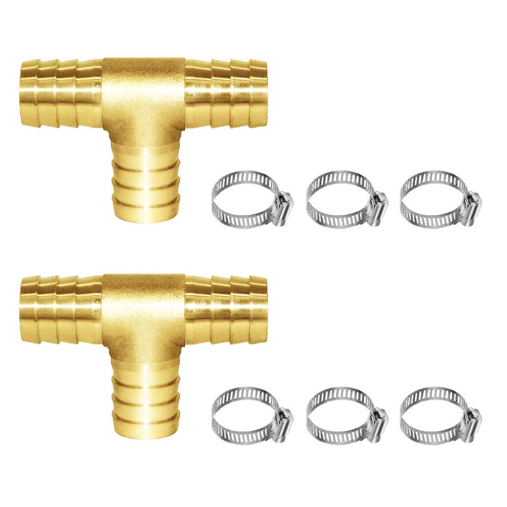 Joywayus 2PCS 1" Hose Barb, Tee T 3 way Union Fitting Intersection/Split Brass Water/Fuel/Air