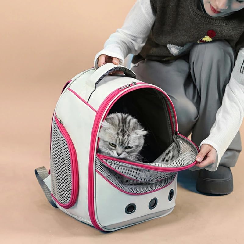 Image of Large Cat Backpack Carrier ExpandablePet Carrier Backpack for Small Medium Cats Fit Up to 18 Lbs, Foldable Puppy Backpack Carrier for Travel,Hiking (White, Pink)
