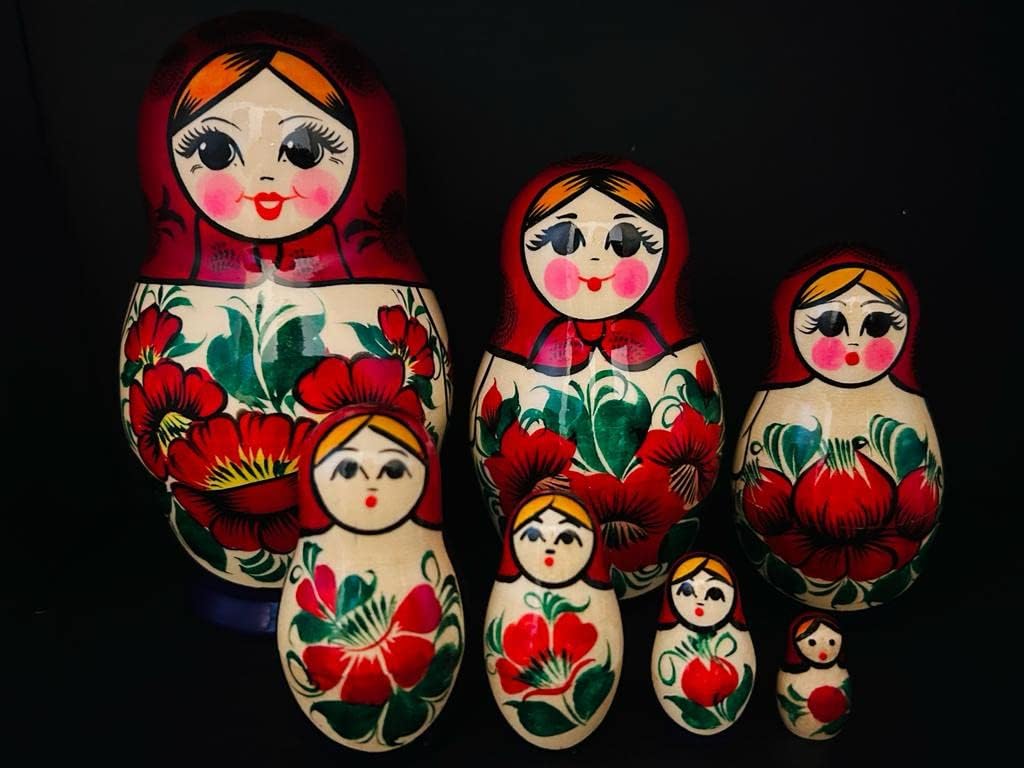 7-Piece Authentic Russian Matryoshka Nesting Dolls - Hand-Painted Traditional Design with Vibrant Colors.