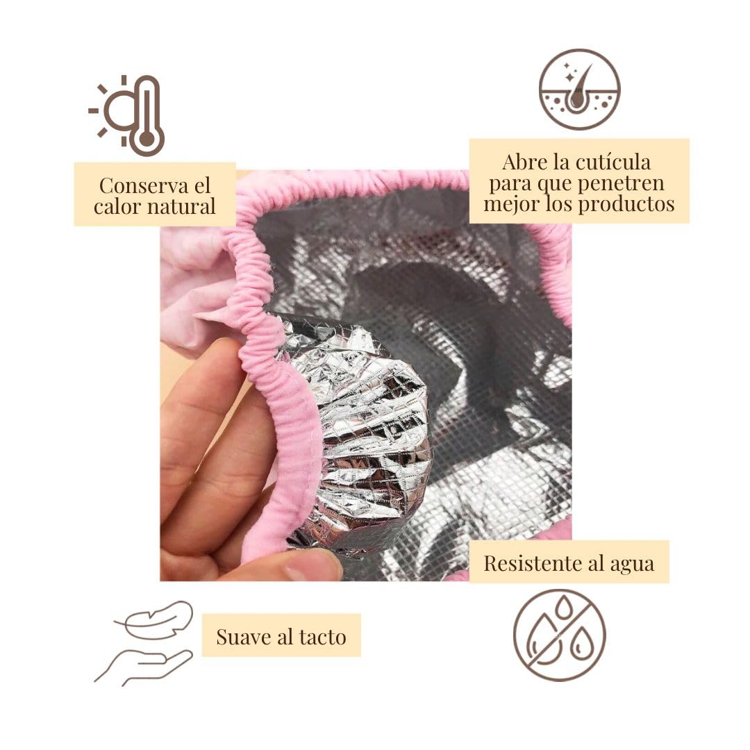 Gorro Térmico para Cabello de Tratamientos Hidratación Profunda o Tintes - Gorro 2 capas -Gorro de Papel de Aluminio- Gorro de Cuidado de Doble Capa Reutilizable-Rosa-(talla única-1 ud.) (1ud)