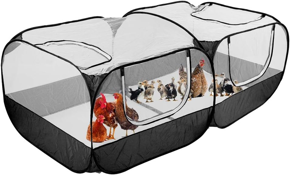 Portable Coop, Small Animals Playpen, Foldable Chicken Coop with Breathable Transparent Mesh Walls, Portable Pet Cage Tent for Puppy Rabbits Outdoor Yard (Black)