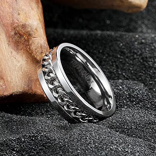 Image of King Will Black /Blue Stainless Steel 8mm Rings for Men Center Chain Spinner Ring, Size 7-14