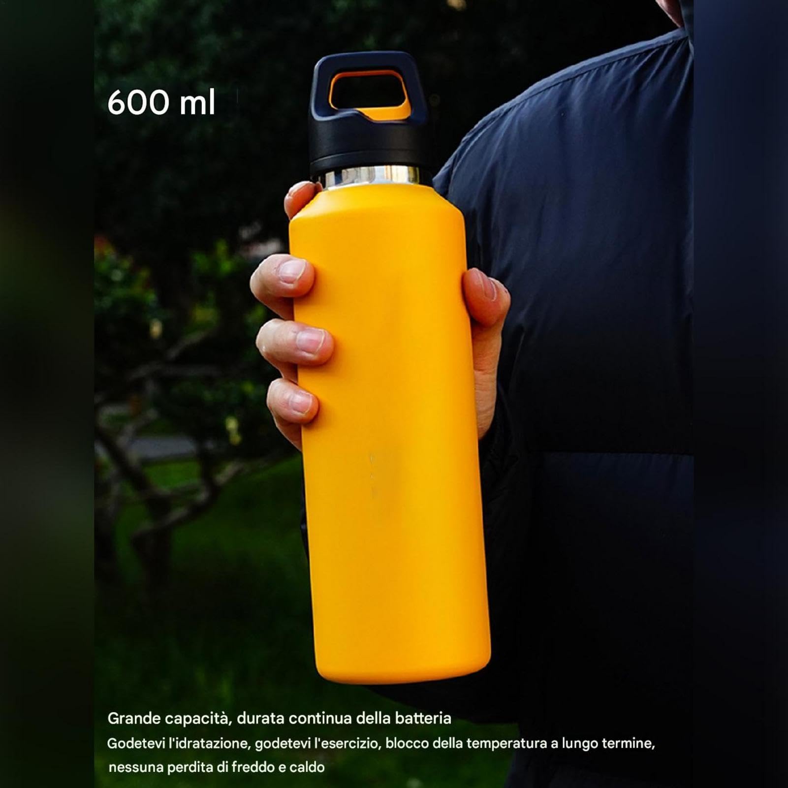 Borraccia in Metallo 600ml Acciaio Inossidabile con Apertura Facile | Borraccia Termica Isolata per Bevande per Sport Viaggio Ciclismo Escursionismo Ufficio Casa Palestra Tè Caffè Latte