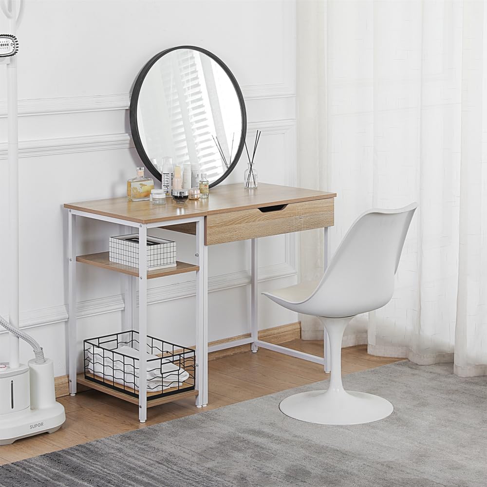 【ホワイト】パソコンデスク 一体分割両用 引き出し付き　収納ラック付き 木製 Amazon | KJUUJE【ホワイト】パソコンデスク 一体分割両用 引き出し