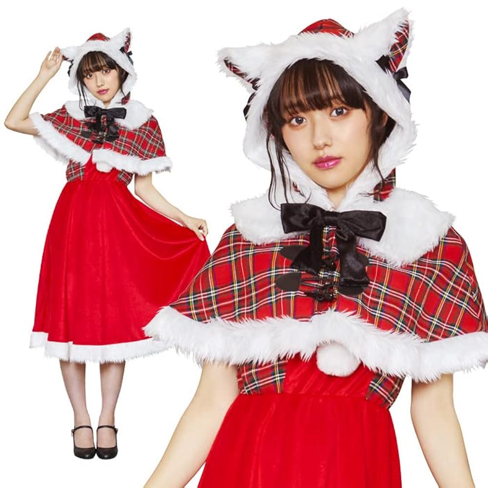 クリスマス ポンチョサンタ ロリータ ポンポン帽子 サンタ 猫耳 ケープなし クリスマス ポンチョサンタ ロリータ ポンポン帽子 サンタ 猫耳