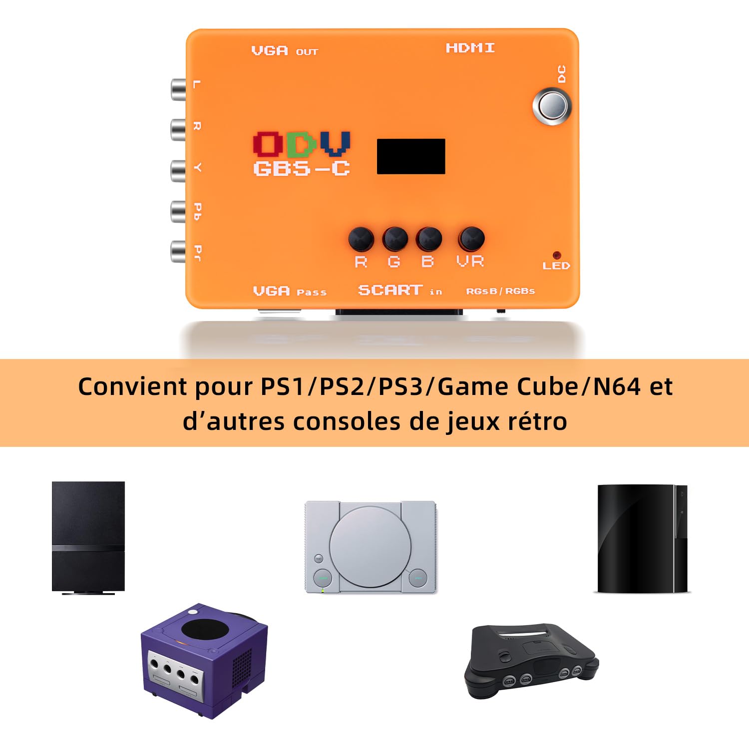 Mcbazel ODV-GBS-C YPbPr Component/VGA/RGBS Scart vers VGA/HDMI Scan Convertisseur pour Retro Gaming Console Support HDMI 720p/960p/1080p Output