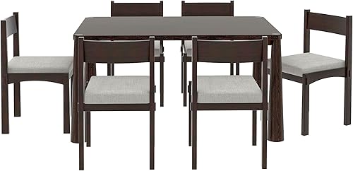 Miniatura 9 de CITYLIGHT Juego de mesa de comedor de cocina de 7 piezas, mesa rectangular de madera maciza con 6 sillas tapizadas, juego de comedor de estilo retro