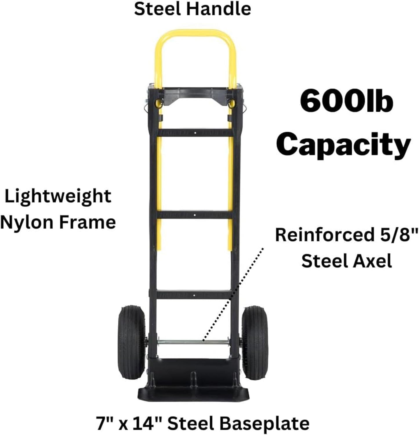 Harper Trucks PGDYK1635PKD 700 Pound Capacity Glass Filled Nylon Frame Convertible Hand Truck Cart and Dolly with 10 Inch Pneumatic Wheels, Black
