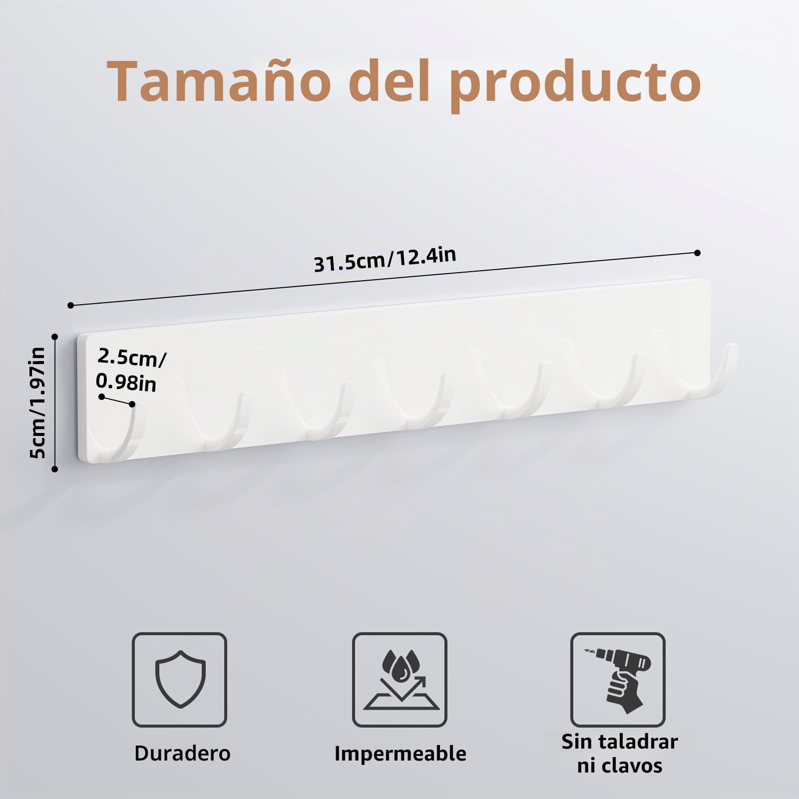 Toski 2 Piezas Colgador llaves Pared Sin Taladrar, Cuelga llaves Pared Colgador de llaves Porta llaves, 7 Ganchos, Adhesivo Potente, sin Huellas - Gris, Estilo Moderno para Salón y Cocina, Blanco