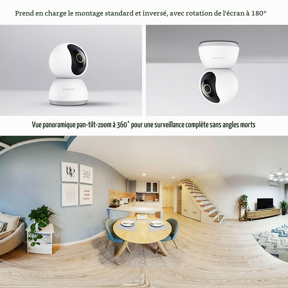 XIAOMI Mi Smart Camera C300 Caméra Surveillance WiFi intérieure 360° qualité 2K, Vision Nocturn, Détection Humaine AI, Audio bidirectionnel, pour Bébé et Animaux, Compatible avec Alexa et OK Google