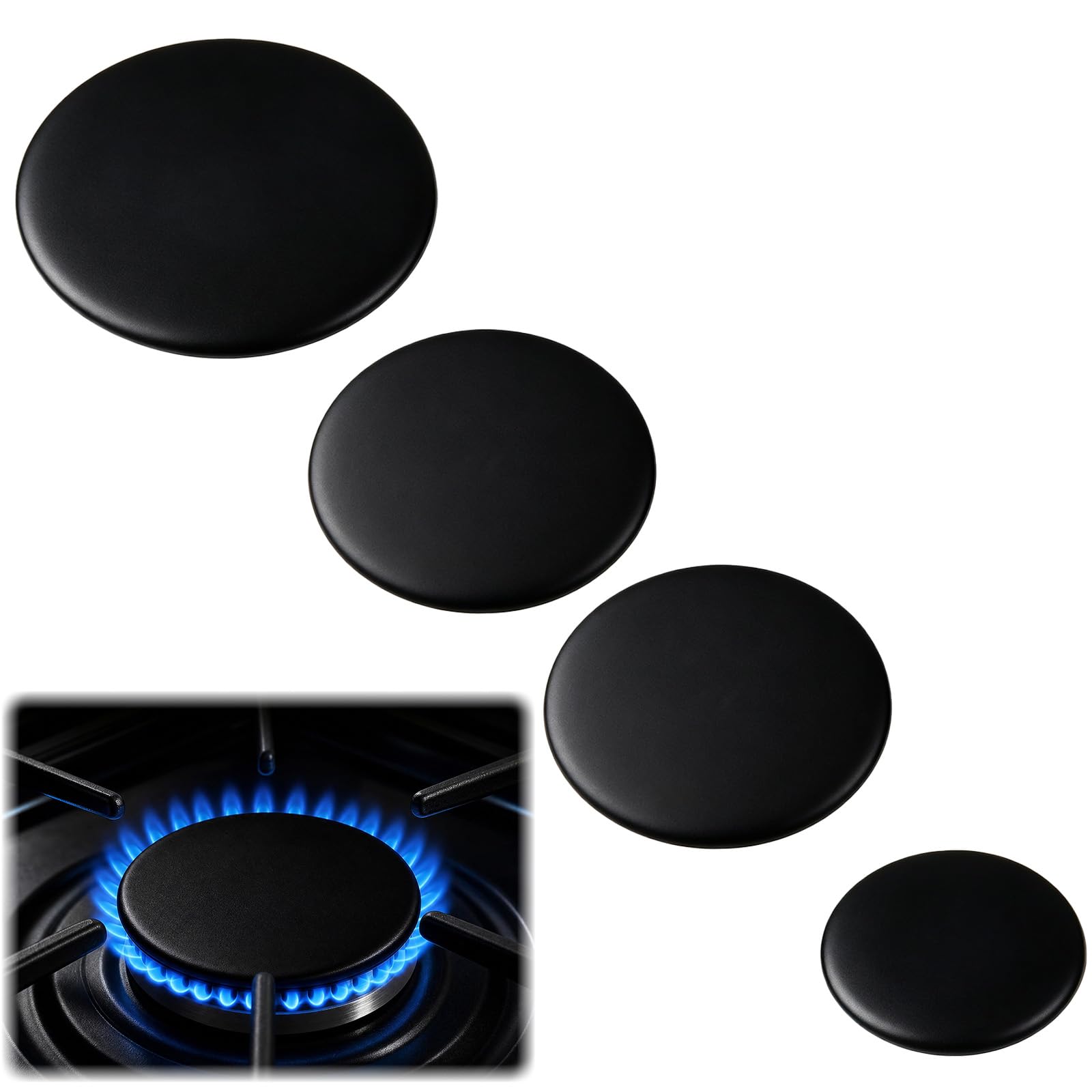 4 Pcs Gas Hob Covers,Cooker Hob Gas Burner Cap,55mm 75mm 100mm Flat Cooker Hobs Parts, for Gas Stove Burner Kitchen Accessories