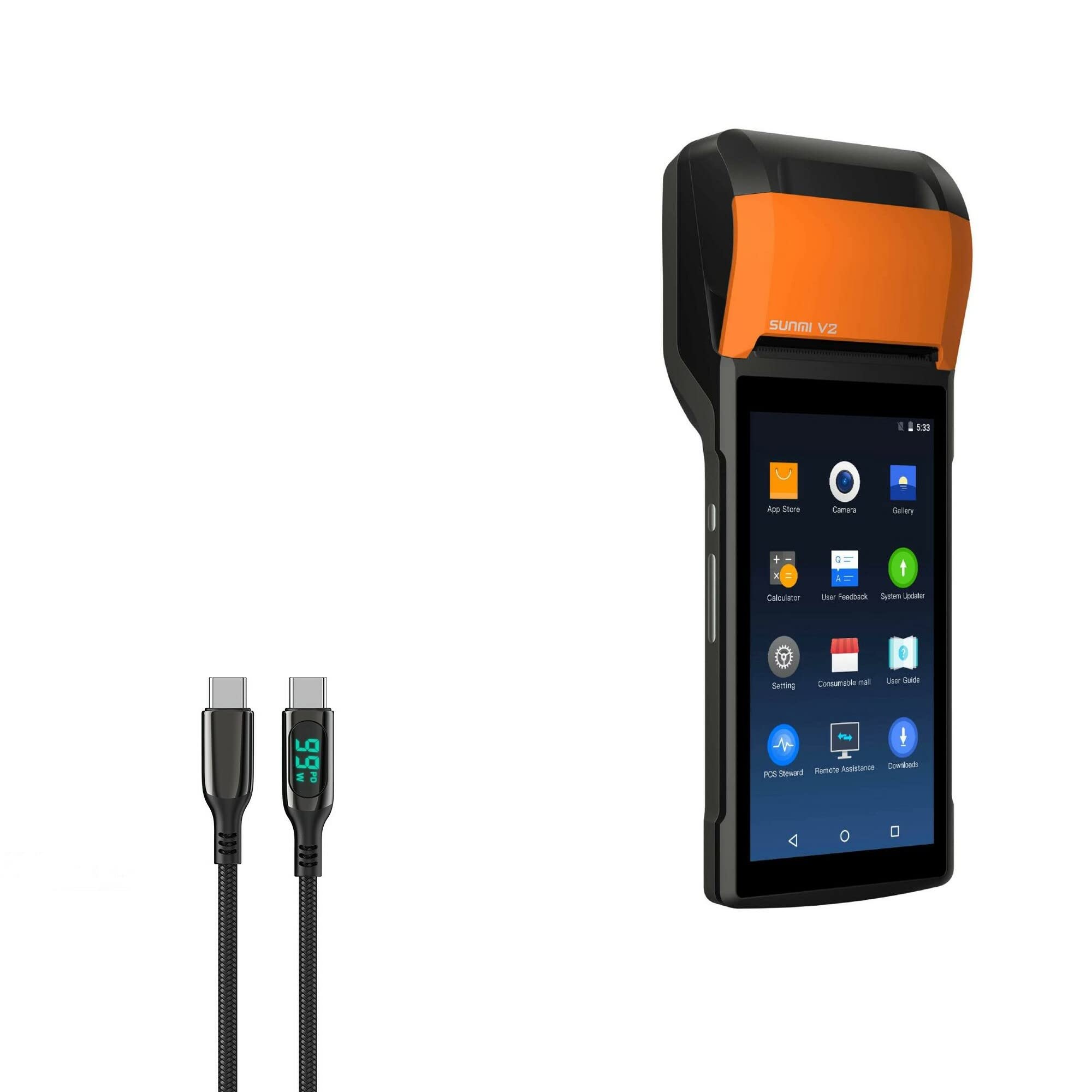 BoxWave Cable Compatible with Sunmi V2 - PowerDisplay PD Cable (6ft) - USB-C to USB-C (100W), LED Display 6 Foot PD Braided Nylon Cable for Sunmi V2 - Jet Black