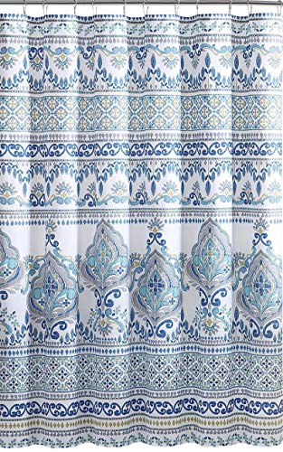 Vcny Bohemian Blue Grey Fabric Shower Curtain: Colorful Floral Paisley Print With Border #TOP3