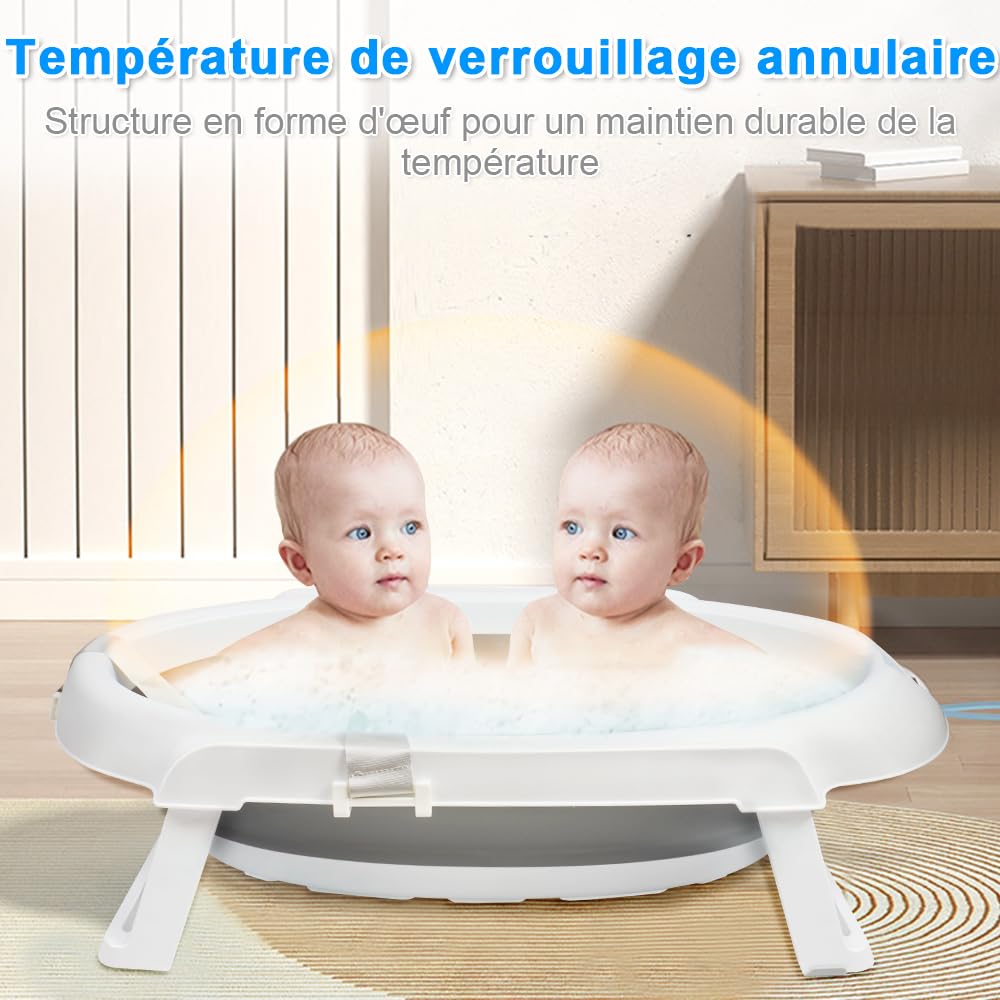 Baignoire Bébé Pliable XXL 2 en 1 sur Pied avec Support, Coussin, Drainage pour Nouveau-nés et Tout-petits (Gris)