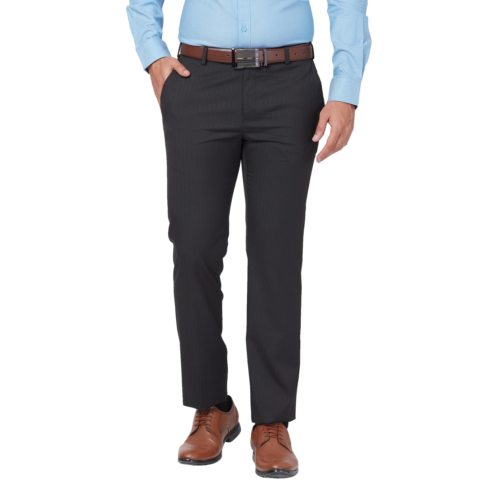 raymond Men Mid Rise Slim Fit Stripe Pattern Poly Viscose Blend Flat Front Formal Trouser-picture-41