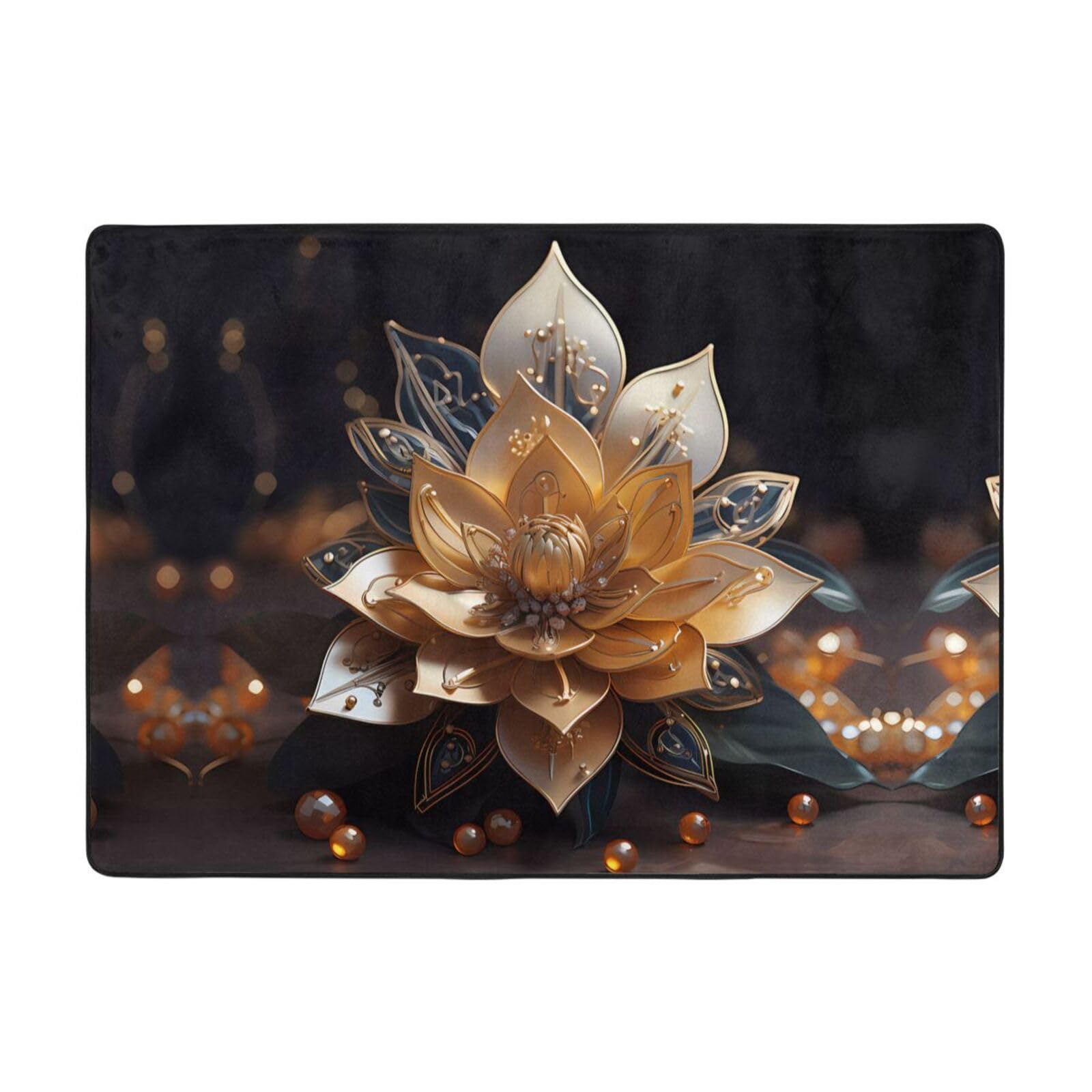 Tapis de sol doux blanc à motif lotus pour grand salon élégant de 203x147 cm