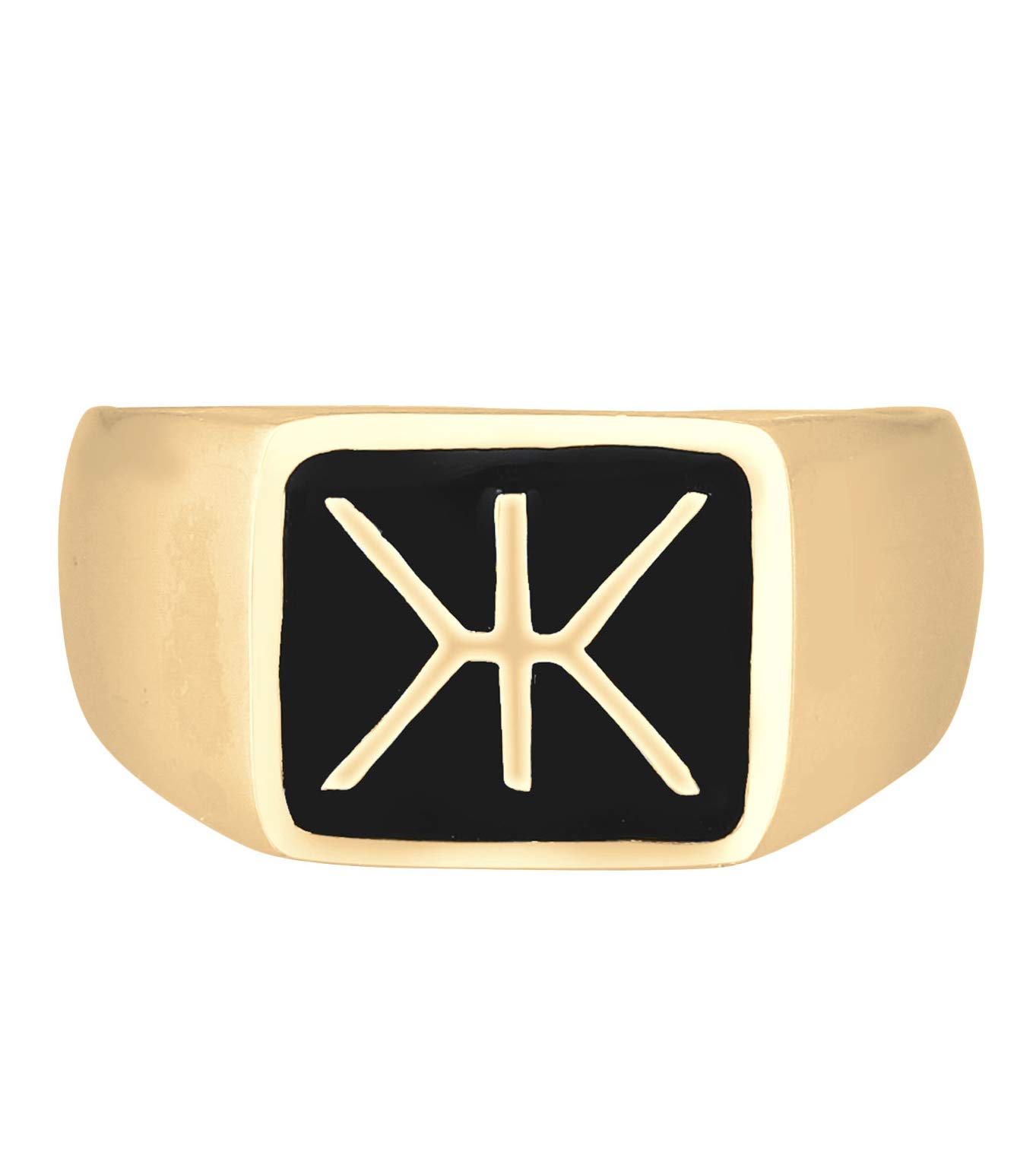 Kuzzoi Siegelring Herrenring massiver Ring (14 mm) Herren 925 Silber | vergoldet Edles Emaille Logo schwarz Goldener Ring für Männer in der Ringgröße 60 - 66
