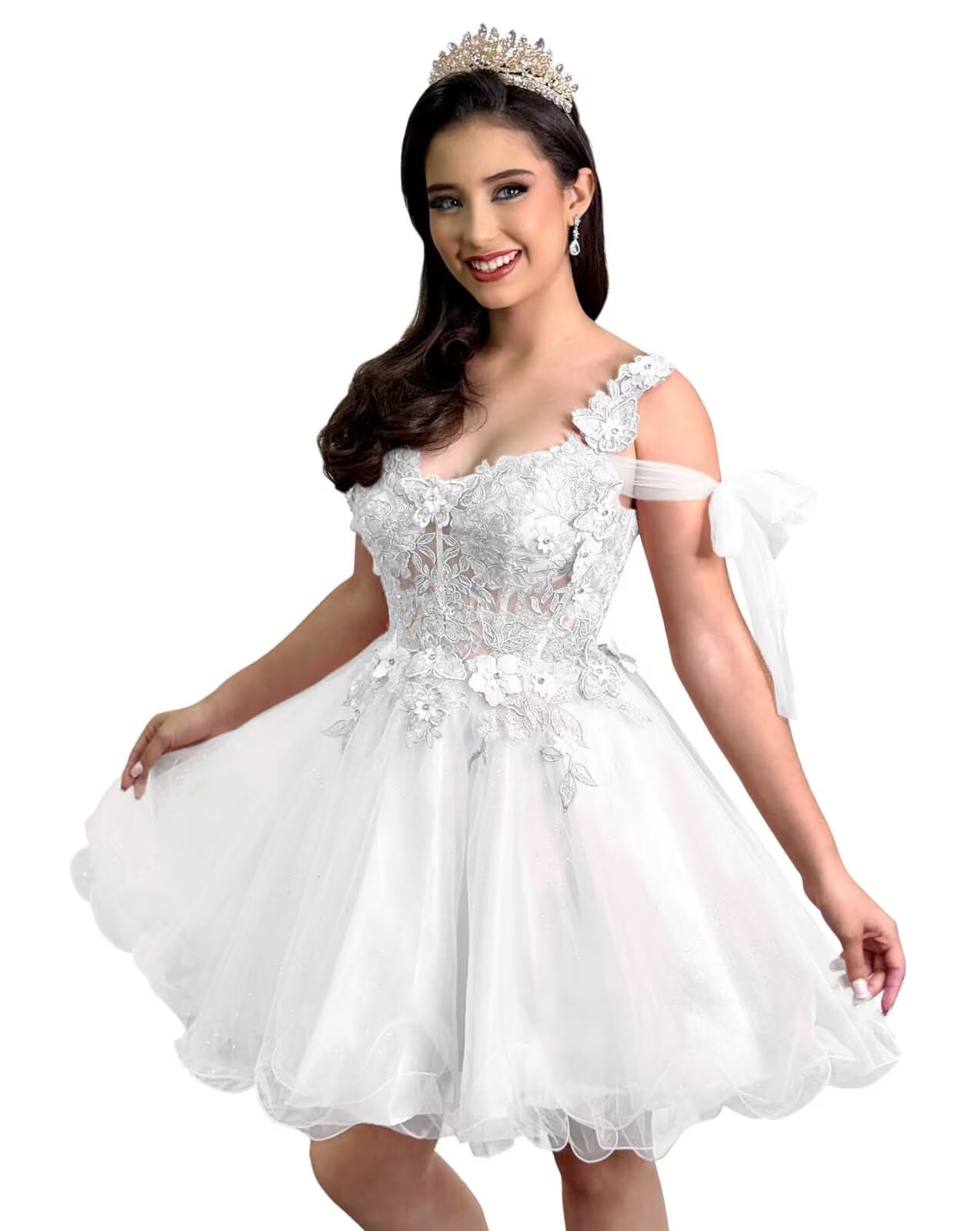 KPDFIF Lace Applique DAMA Dresses 3D Floral Cold Shoulder Short Quinceanera Dresses Short 3D Butterfly Homecoming Dress