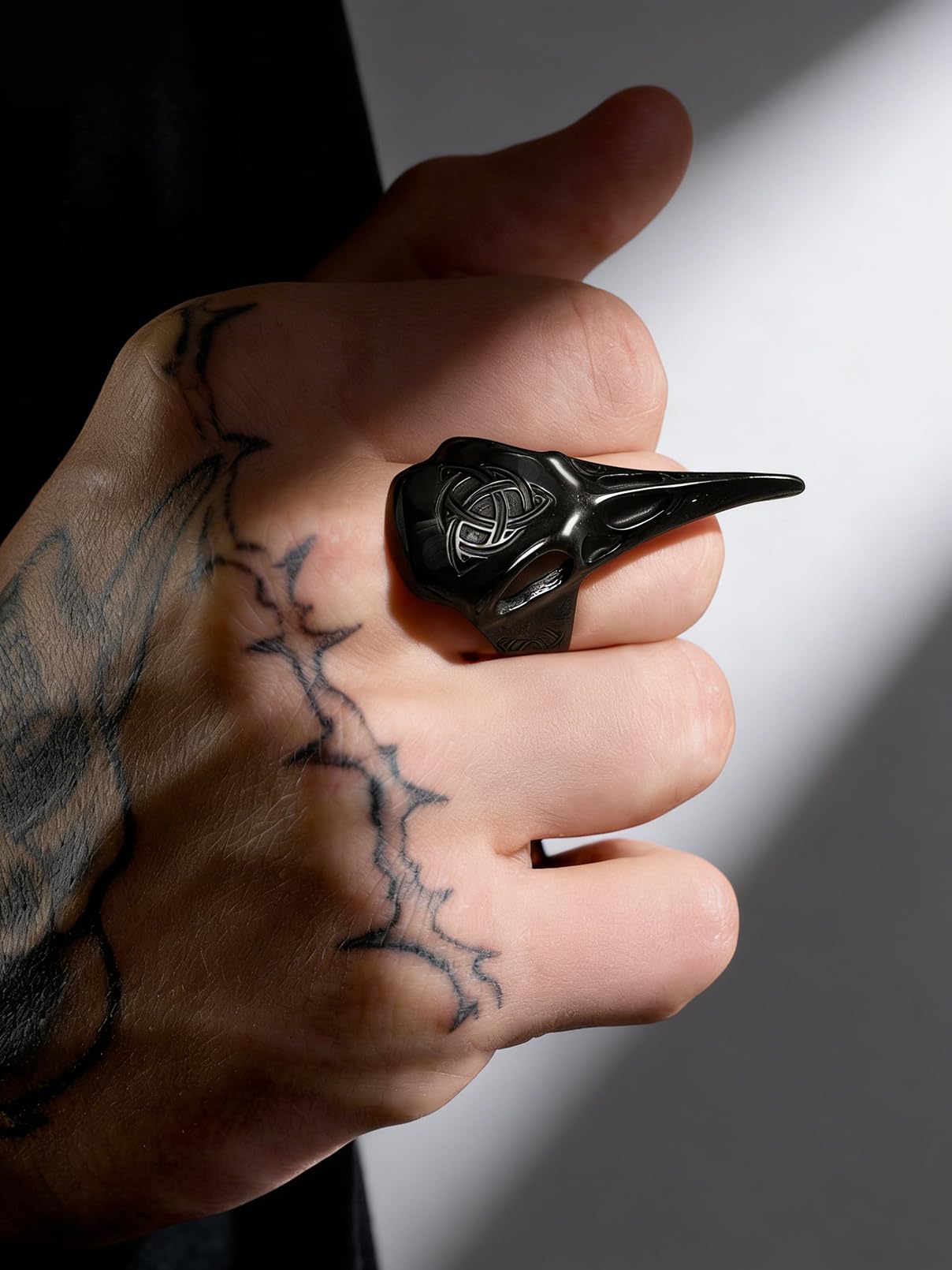 FaithHeart Punk Animals Rings for Men, Gothic Viking Raven/Octopus Stainless Steel Ring Cool Statement Rings with Gift Box: 02. Raven with Compass-Silver 9