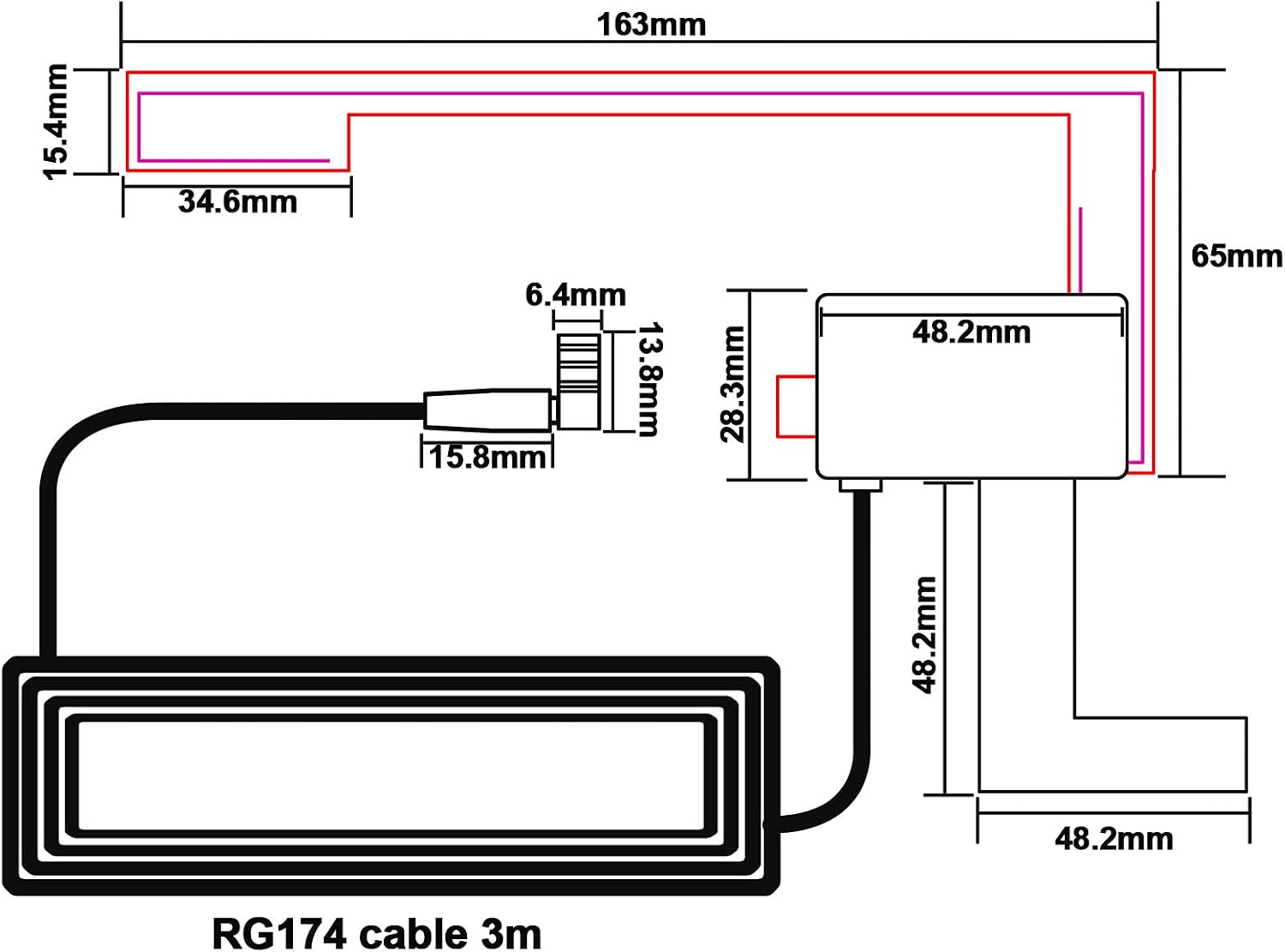 YILIANDUO DAB Car Aerial Car Radio Aerial SMB Female plug Digtial Aerial DAB Antenna Windshield Glass Mount with RG174 3M/9.8ft Cable for DAB Car Radio Pioneer Clarion Kenwood Alpine JVC - Image 5