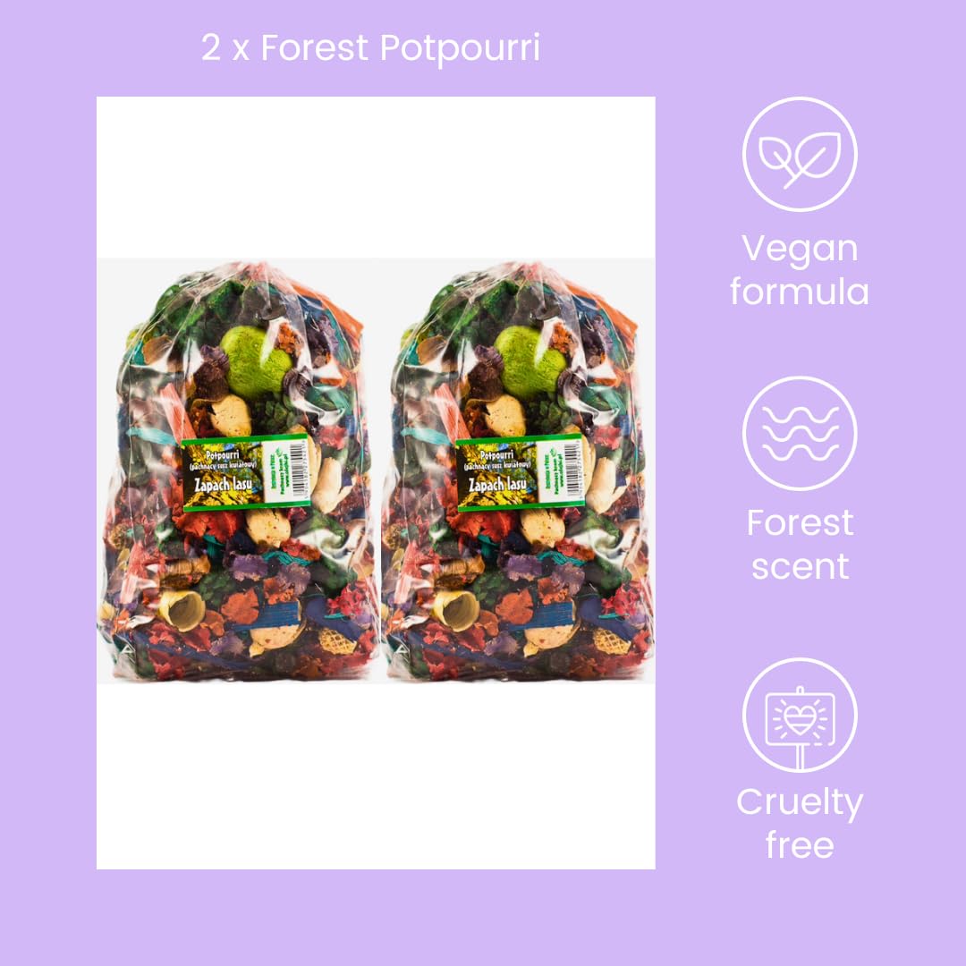 Set di Potpourri Profumato alla Foresta Verde - 2 Sacchi Grandi, 1 Olio Profumato alla Foresta, 2 Sacchetti di Organza | Decorazione per la Casa Autunnale e Natalizia | Fiori Secchi per Vaso Soggiorno