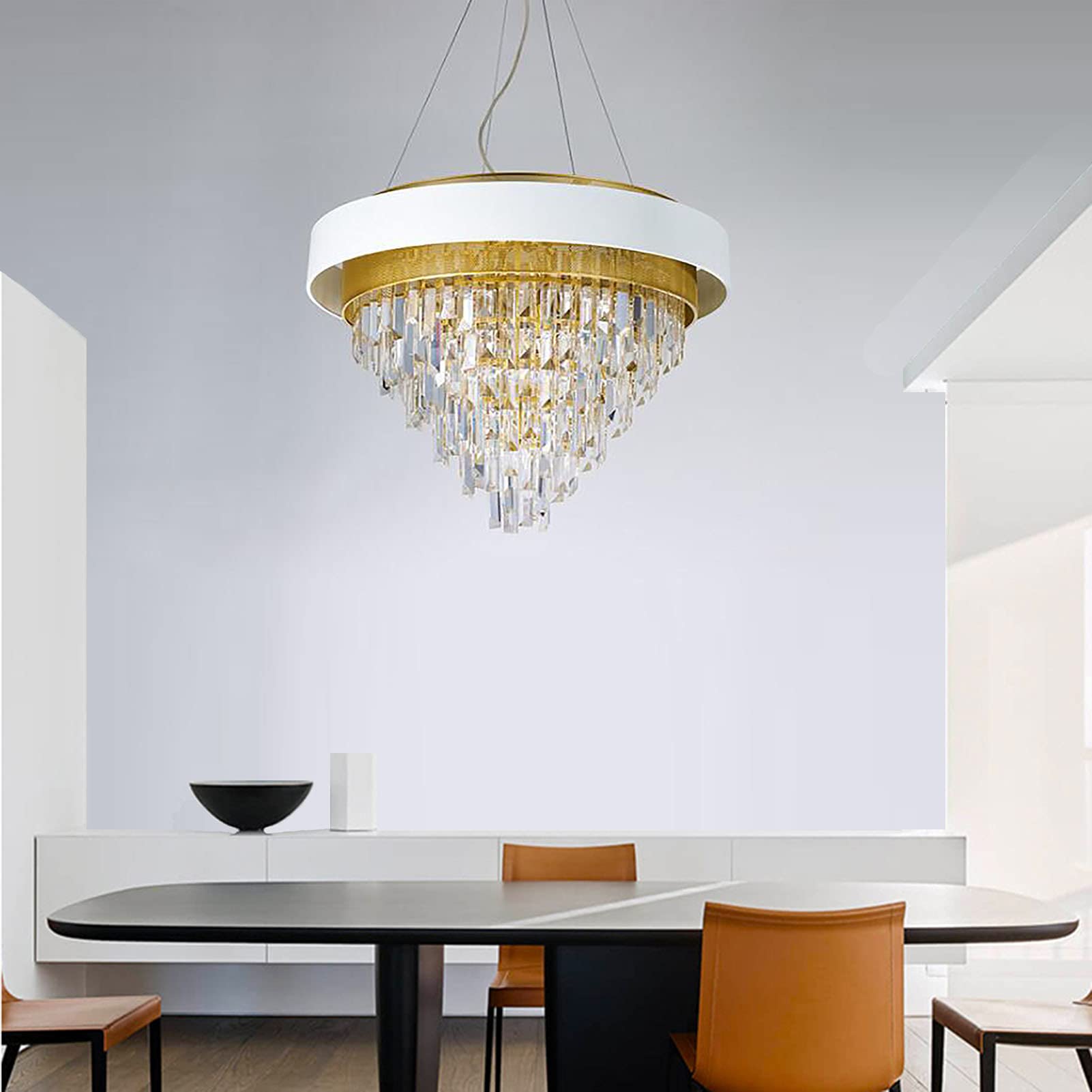 Lámpara de araña Moderna de Cristal, lámpara de araña contemporánea de Lujo de 5 Luces con Forma de Gota de Lluvia, lámpara de Techo Colgante Ajustable para Comedor y Sala de Estar - Blanco