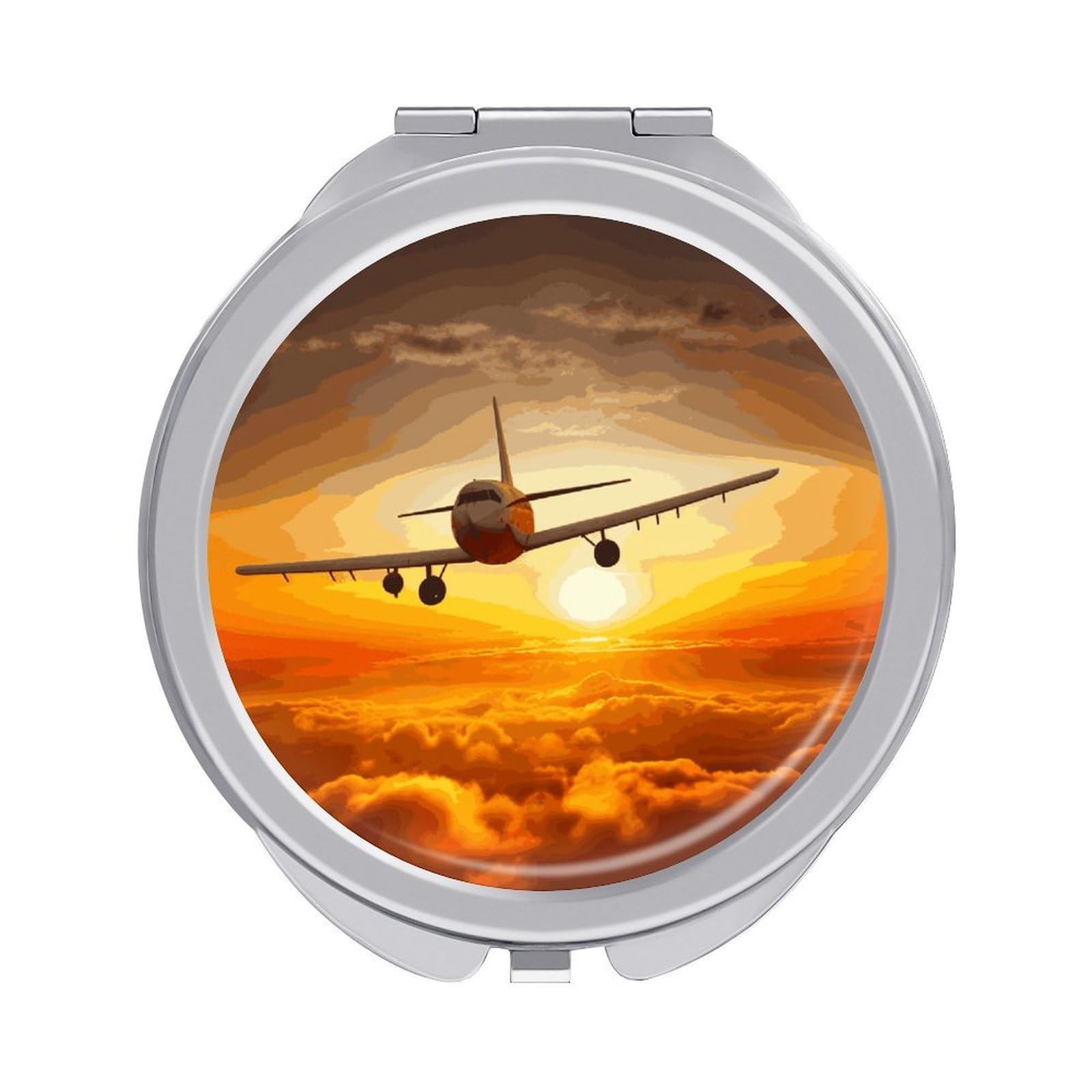 VstaDank Aircraft Plane at Sunset Compact Mirror for Purses Round Fashion Travel Makeup Mirror 2X /1x Magnifying Double Sides Mini Mirrors Portable Pocket Mirrors for Handbag Purse Women Gift