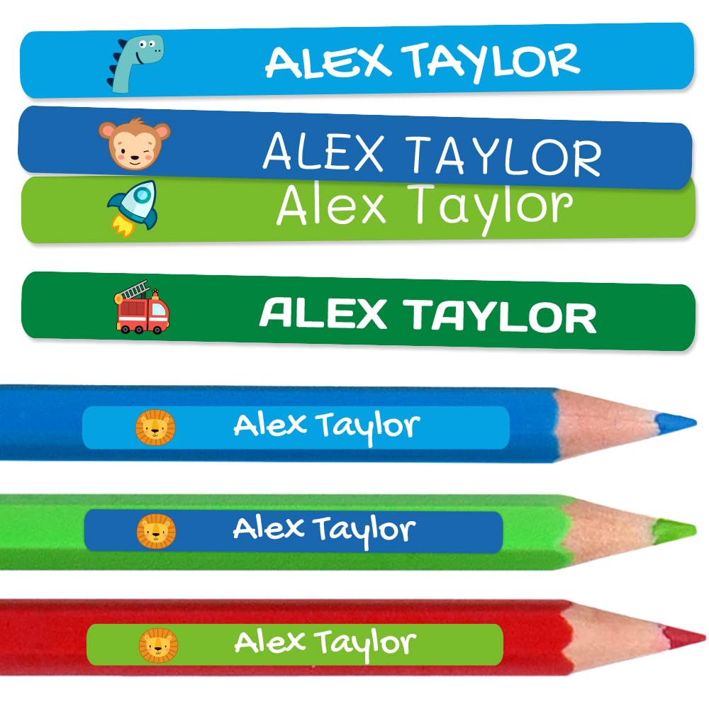 150 Personalised Sticky Labels for Pencils and Ballpoint Pens School Stickers with Name for Marking Items Waterproof Stickers for School and Nursery Dimensions 4.6 x 0.6 cm