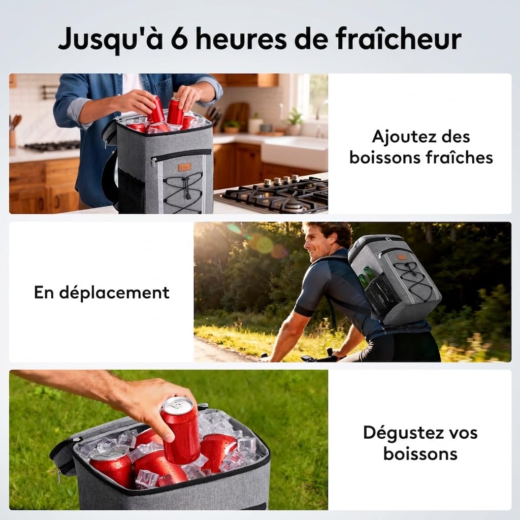 Lifewit Sac a Dos Isotherme 28L, Sac à Dos Glaciere Portable avec Doublure Imperméable, Glaciere Souple Isotherme pour Voyages, Camping, Randonnée, Pique-Niques, Plage, Gris