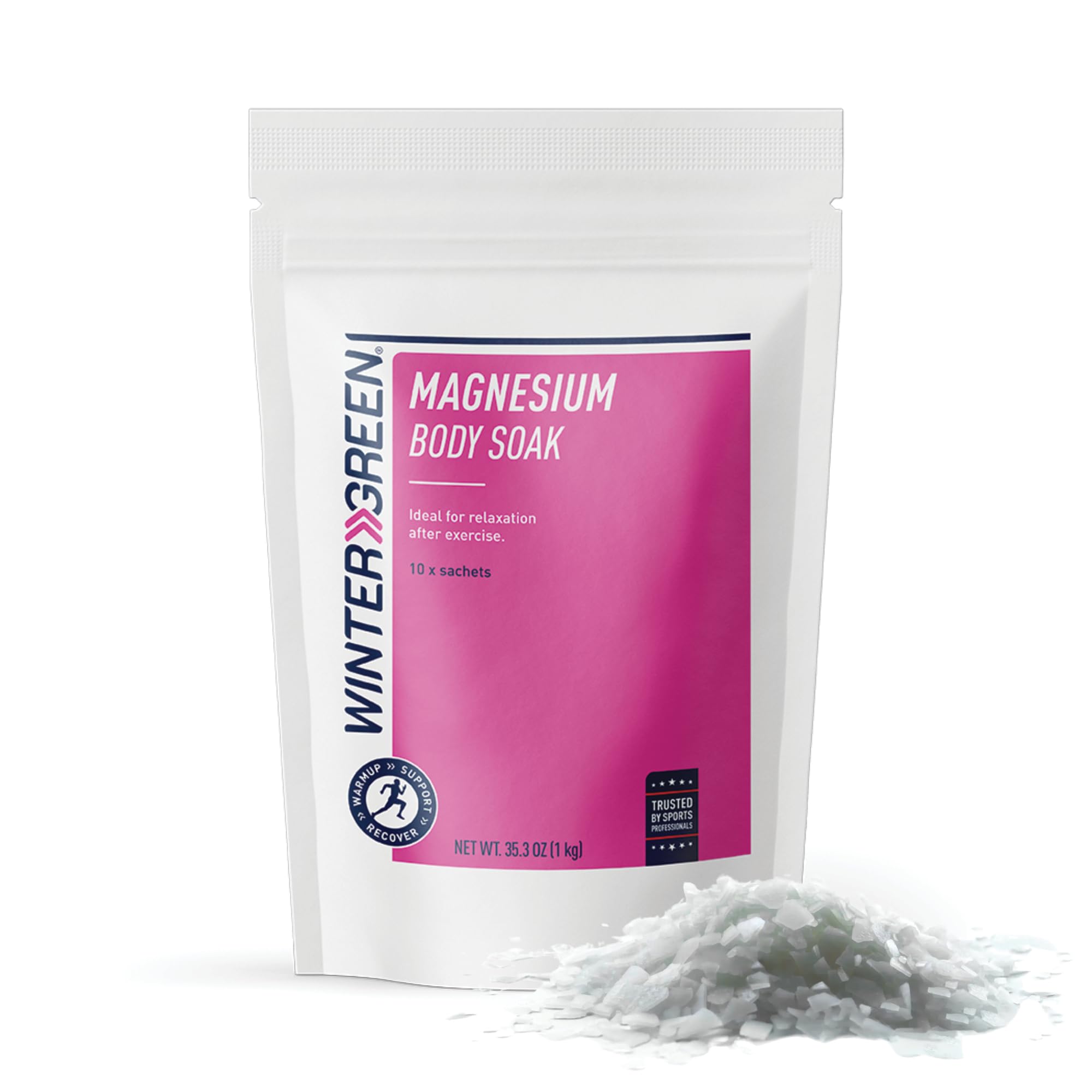 Wintergreen Magnesium Bath Soak, 10 x 100g Sachets – Epsom Salt and Magnesium Flakes for Muscle Recovery, Relaxing Body Soak, Premium Bath Products